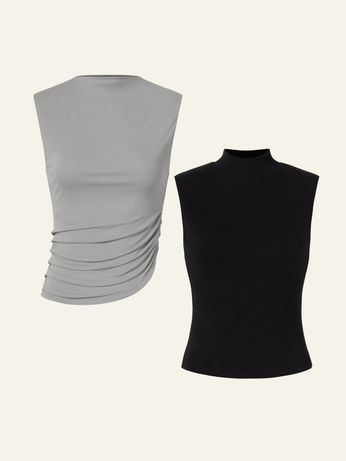 Eco-SkinKiss® Asymmetrical Mock Neck Muscle Tank & Eco-Mousse® Brushed Mock Neck Everyday Tank Top 2Pcs Set sold by ogl move