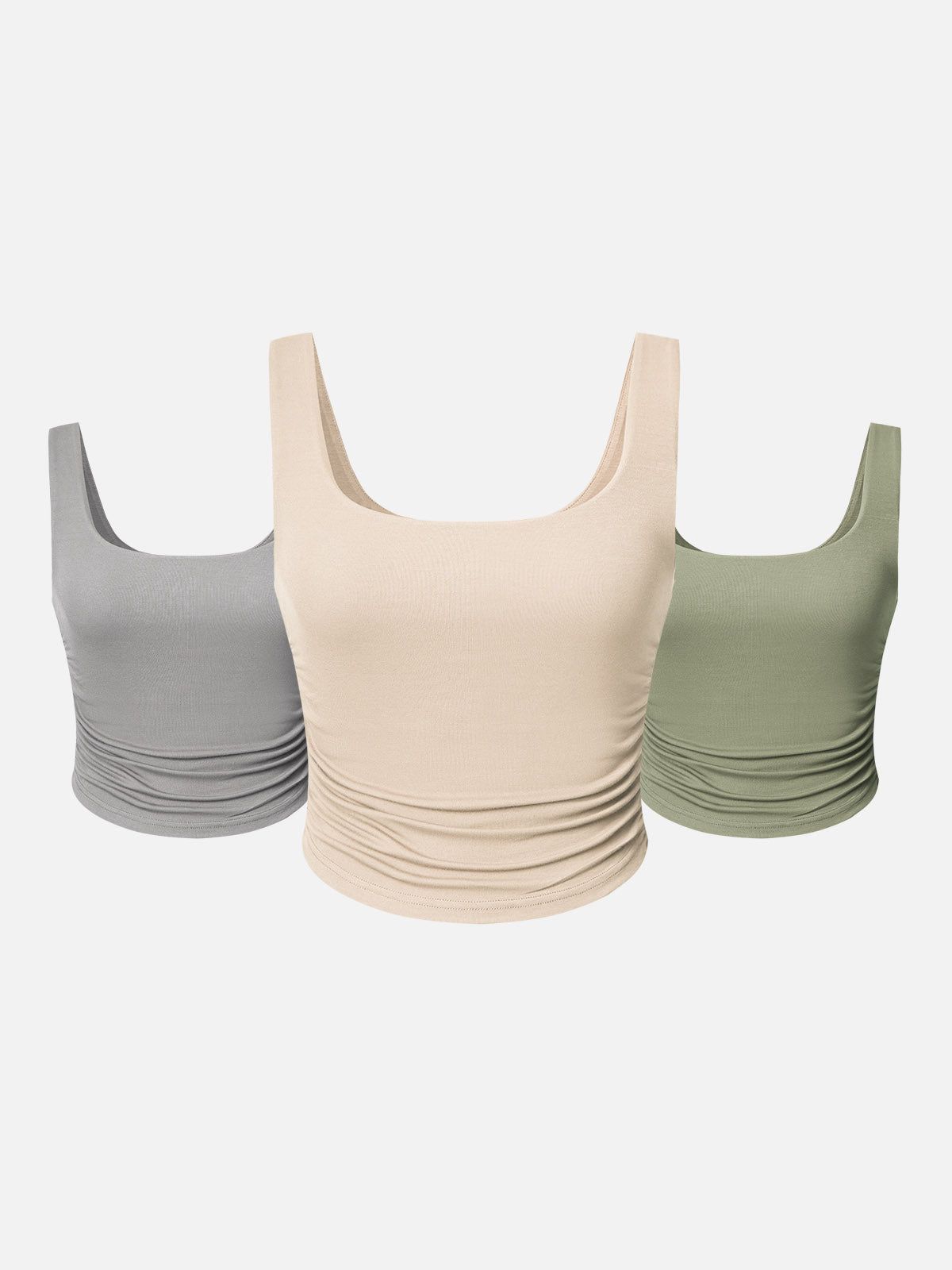 Eco-SkinKiss® Ruched Sides Square Brami Tank Top-3Pcs Set sold by ogl move product image thumbnail 2