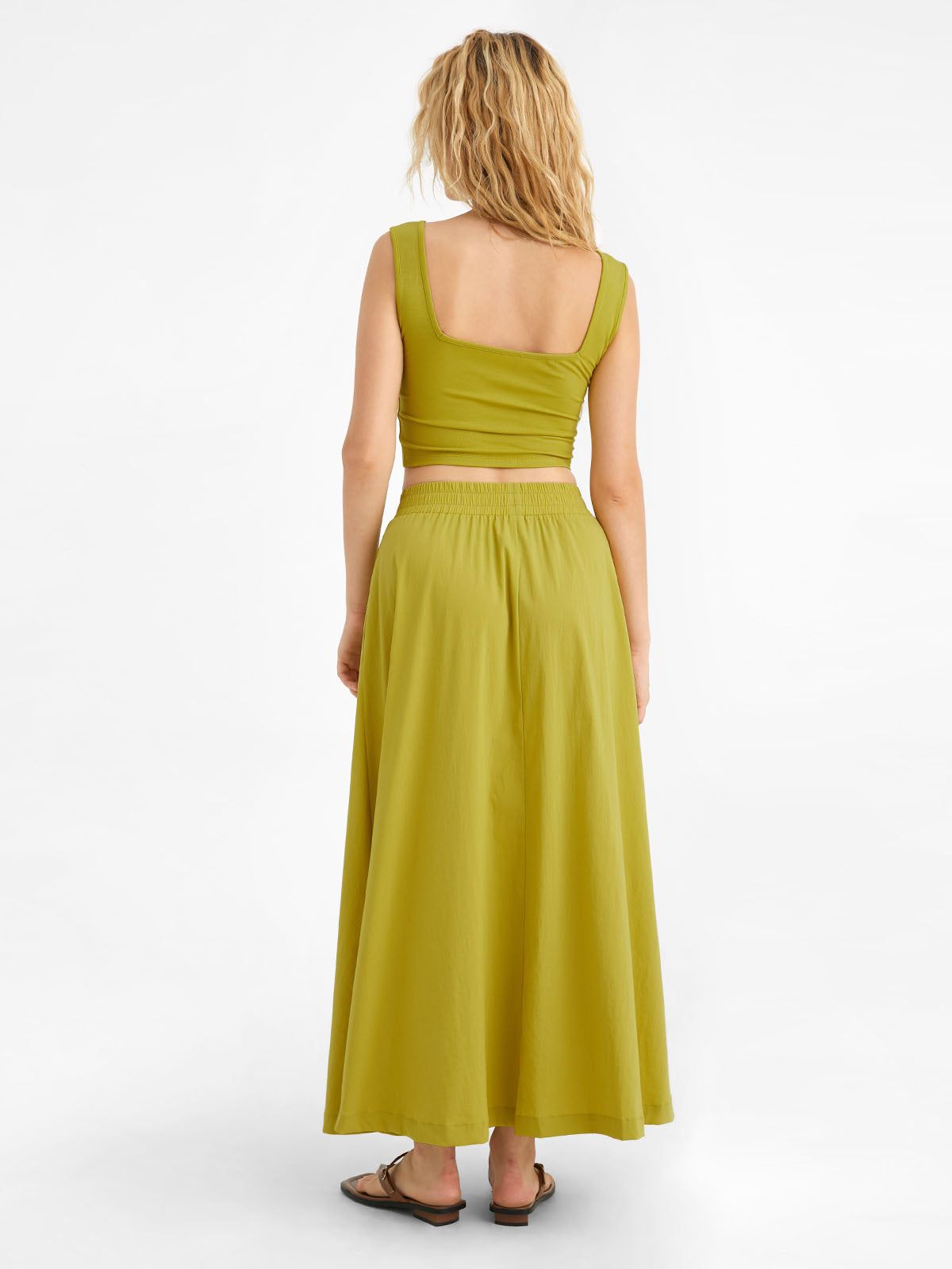 Square Neck Wide Strape Cropped Tank & Elastic Slit Flared Maxi Skirt-2Pcs set sold by ogl move product image thumbnail 5