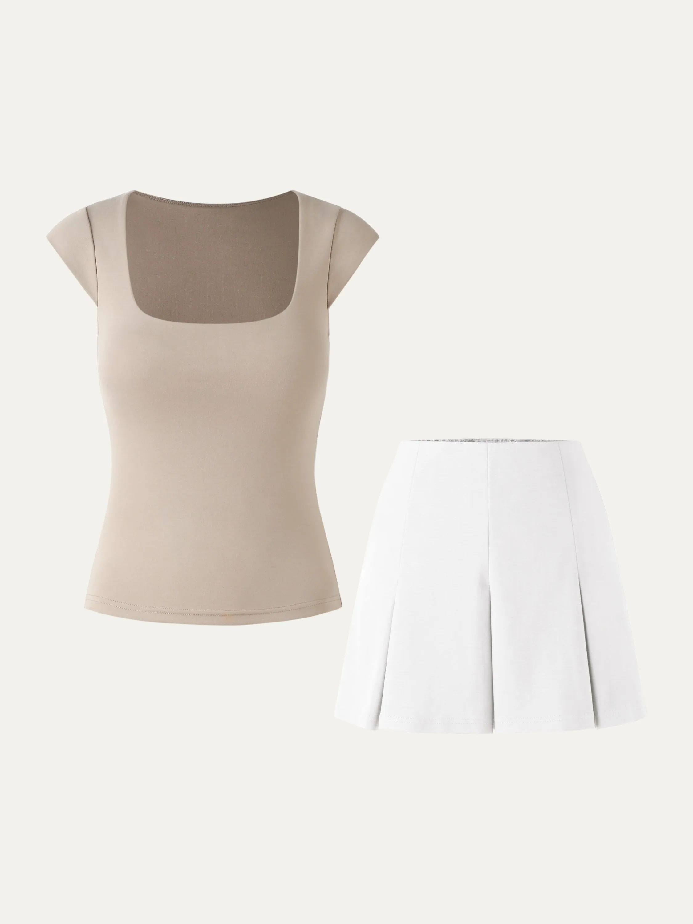 Cap Sleeve Square Neck Brami Top & Pleated Mini Skort 2Pcs Set sold by ogl move product image thumbnail 2