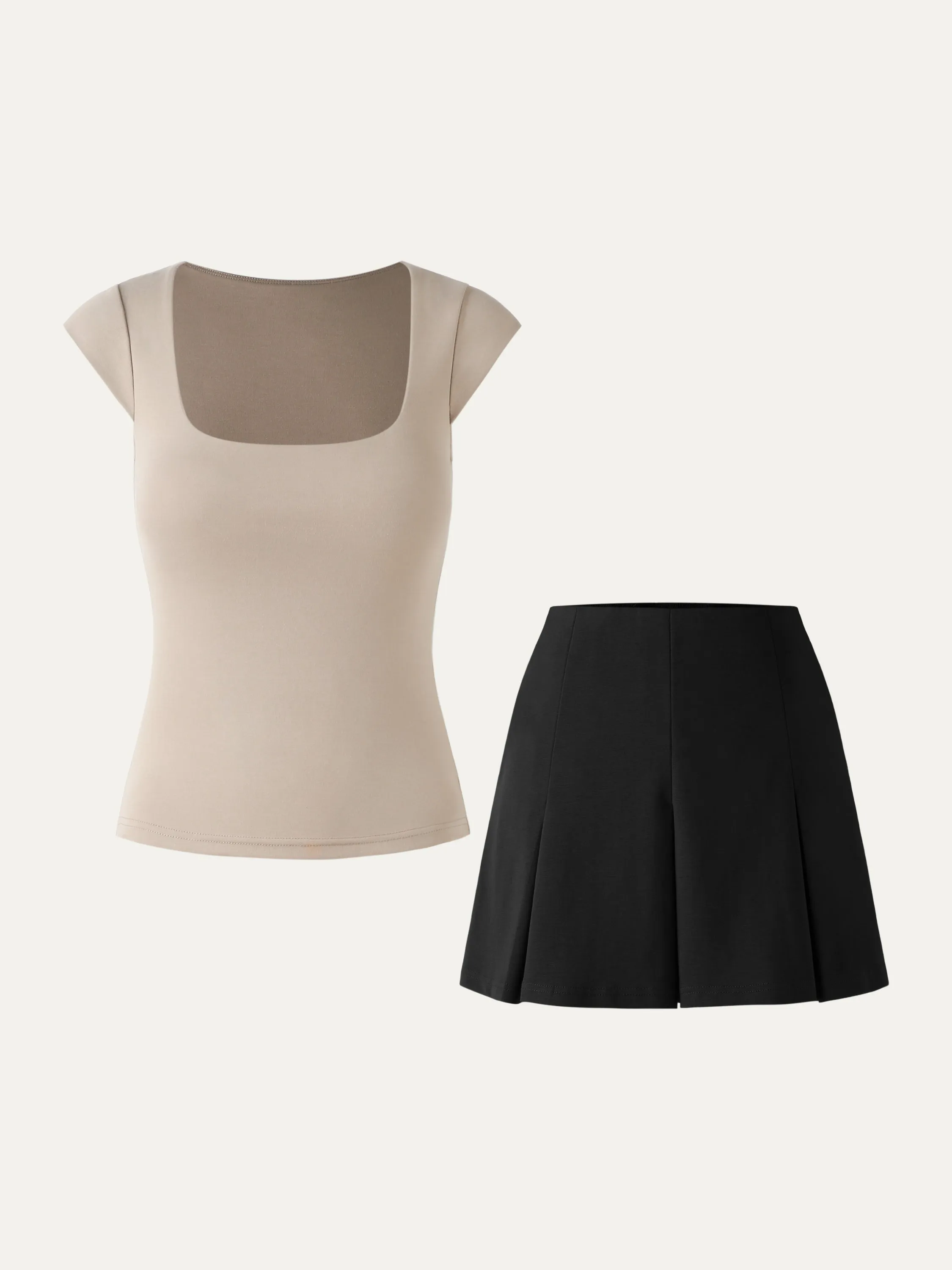 Cap Sleeve Square Neck Brami Top & Pleated Mini Skort 2Pcs Set sold by ogl move product image thumbnail 3