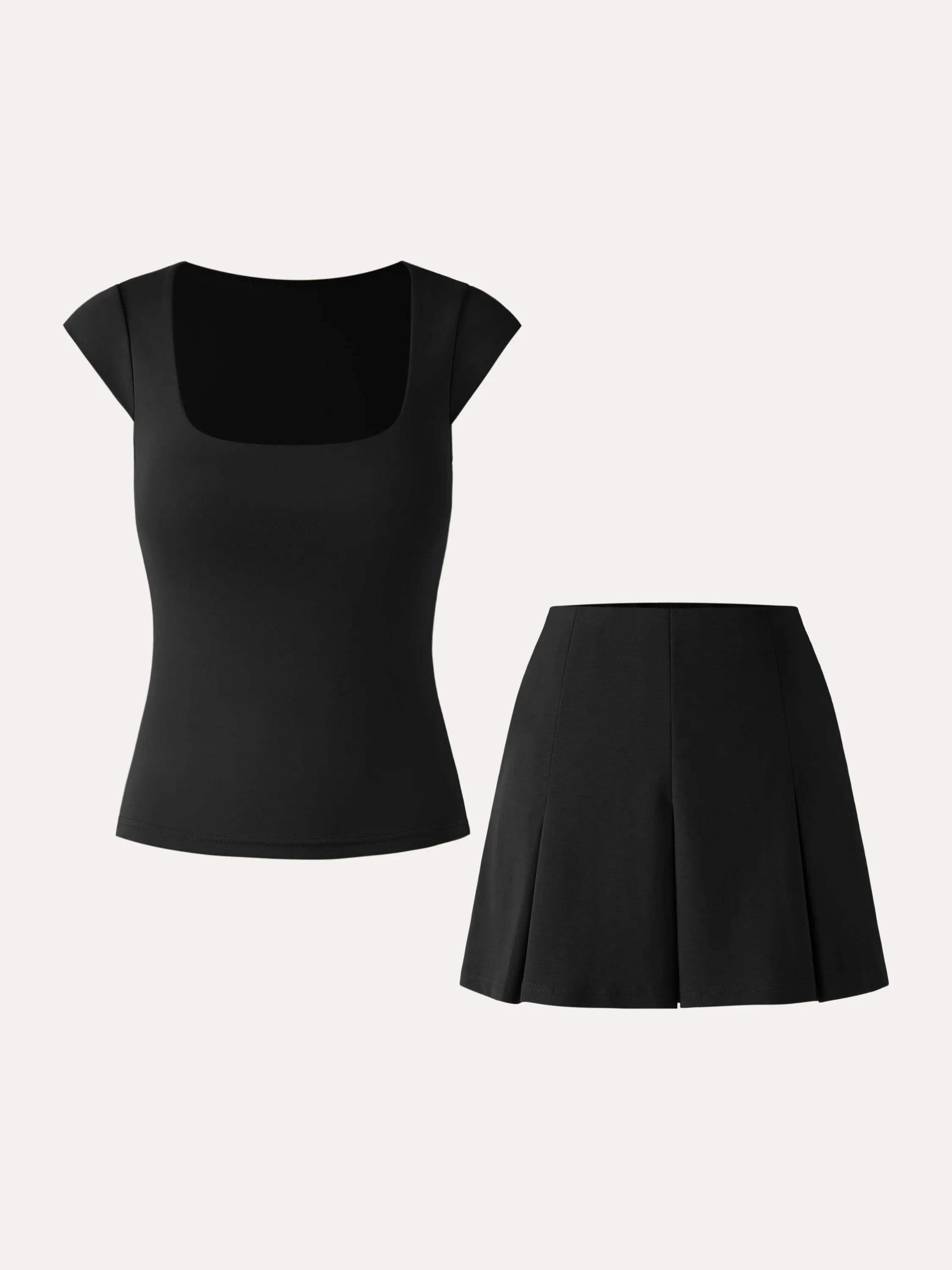 Cap Sleeve Square Neck Brami Top & Pleated Mini Skort 2Pcs Set sold by ogl move product image thumbnail 5
