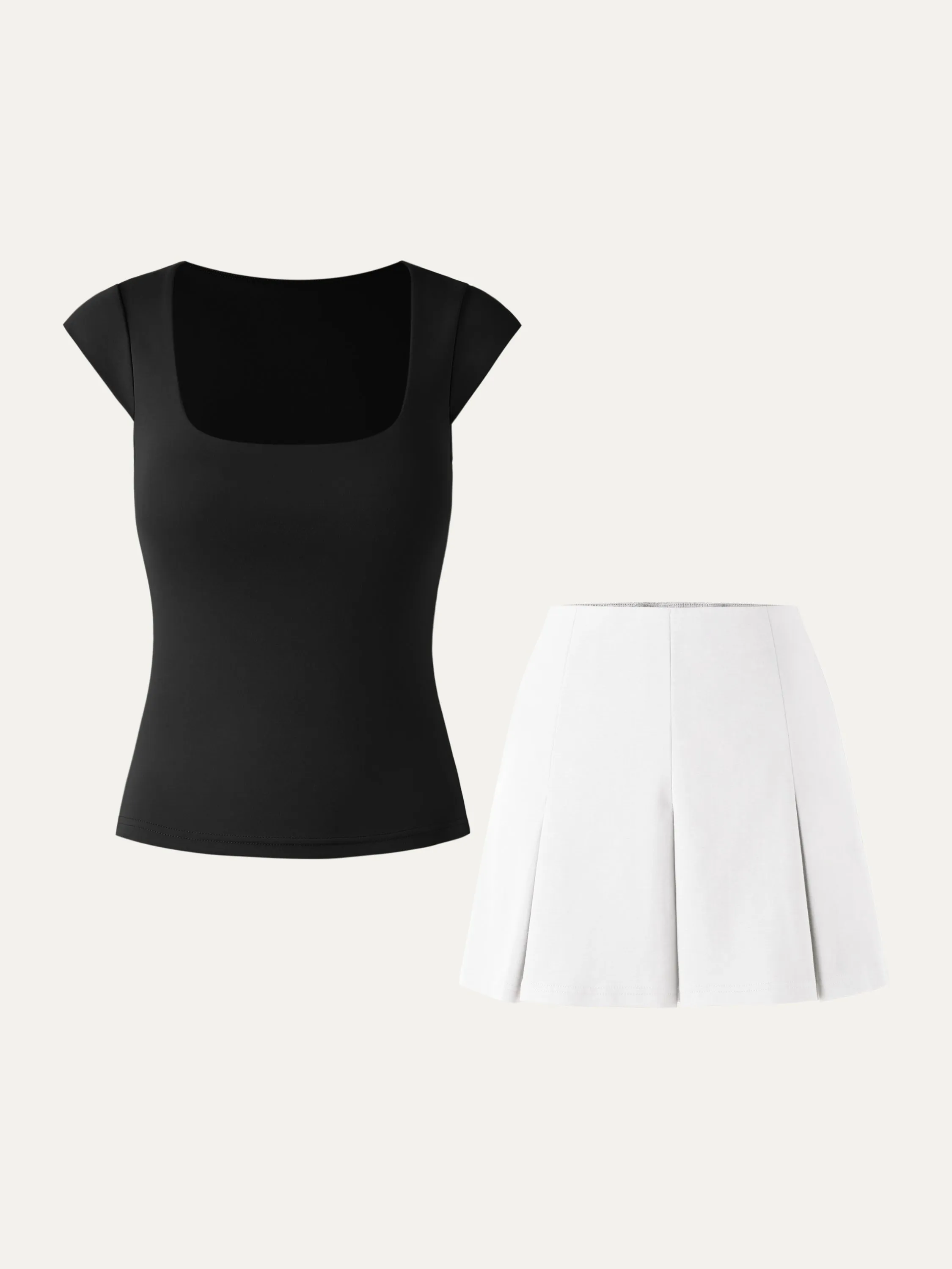 Cap Sleeve Square Neck Brami Top & Pleated Mini Skort 2Pcs Set sold by ogl move product image thumbnail 4