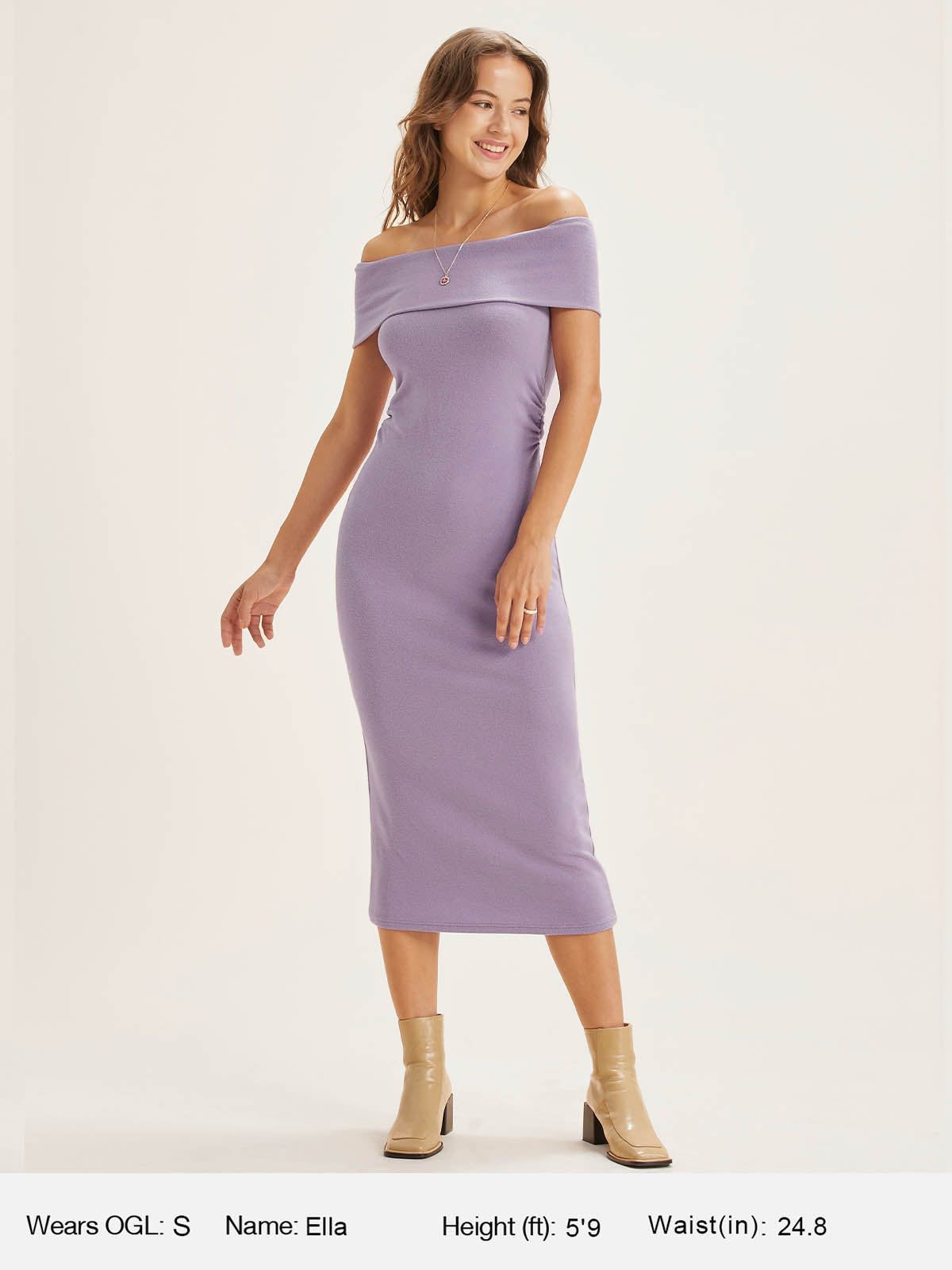 Eco-Mousse® Thermal Brushed Rib Off-The-Shoulder Midi Dress sold by ogl move product image thumbnail 3