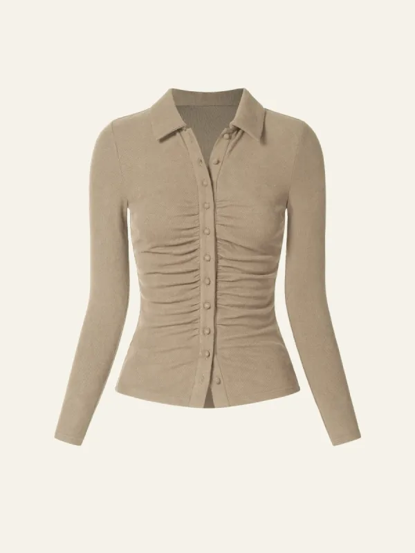 Cozy Brushed Rib Fitted Button-Front Shirt sold by ogl move