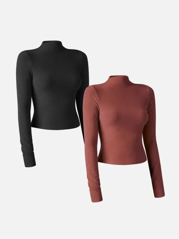 2Pcs Set Thermal Brushed Mock Neck Crop Top sold by ogl move