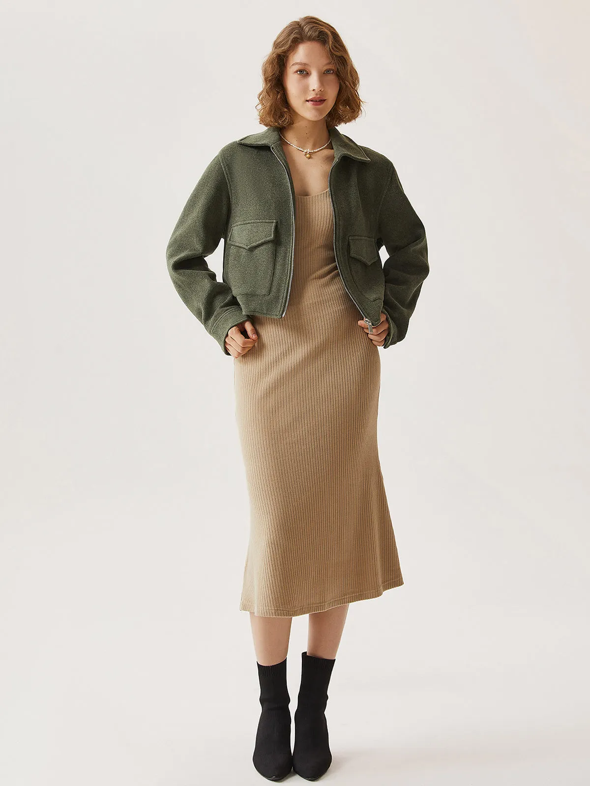 Wool-Like Fleece Full-Zip Cropped Jacket sold by ogl move product image thumbnail 4