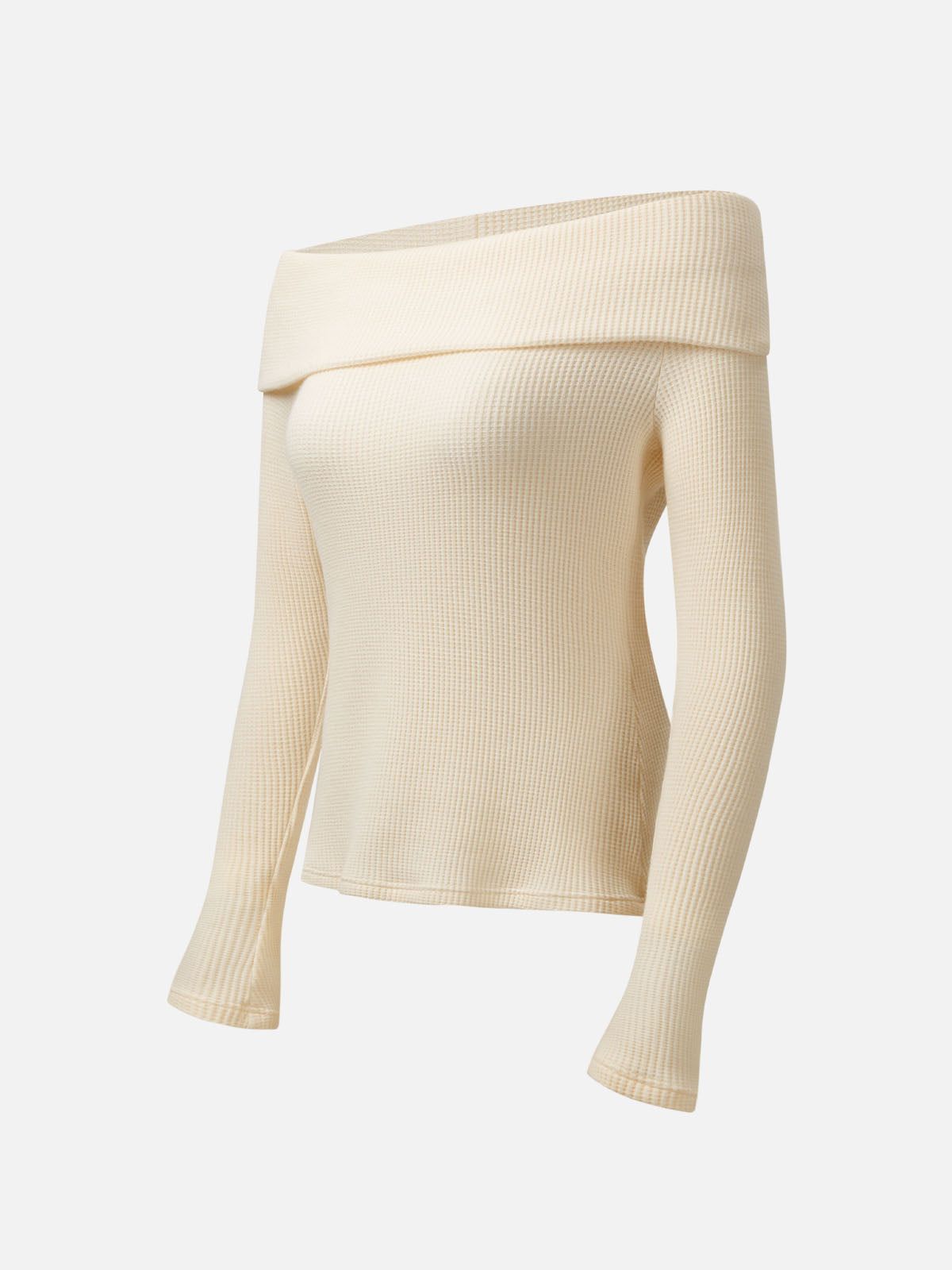 Waffle Striped Off The Shoulder Knit Tops sold by ogl move product image thumbnail 2