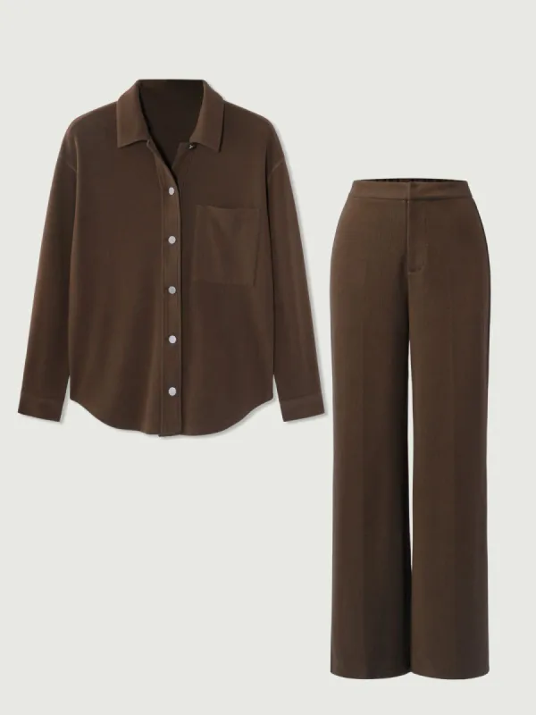 Micro Corduroy Oversized Boyfriend Shacket & Straight Leg Pants 2Pcs Set sold by ogl move