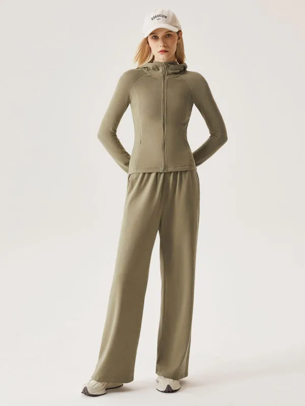 Cozy Athleisure Hooded Jacket & Elastic Waist Tappered Wide Leg Pants 2Pcs Set sold by ogl move