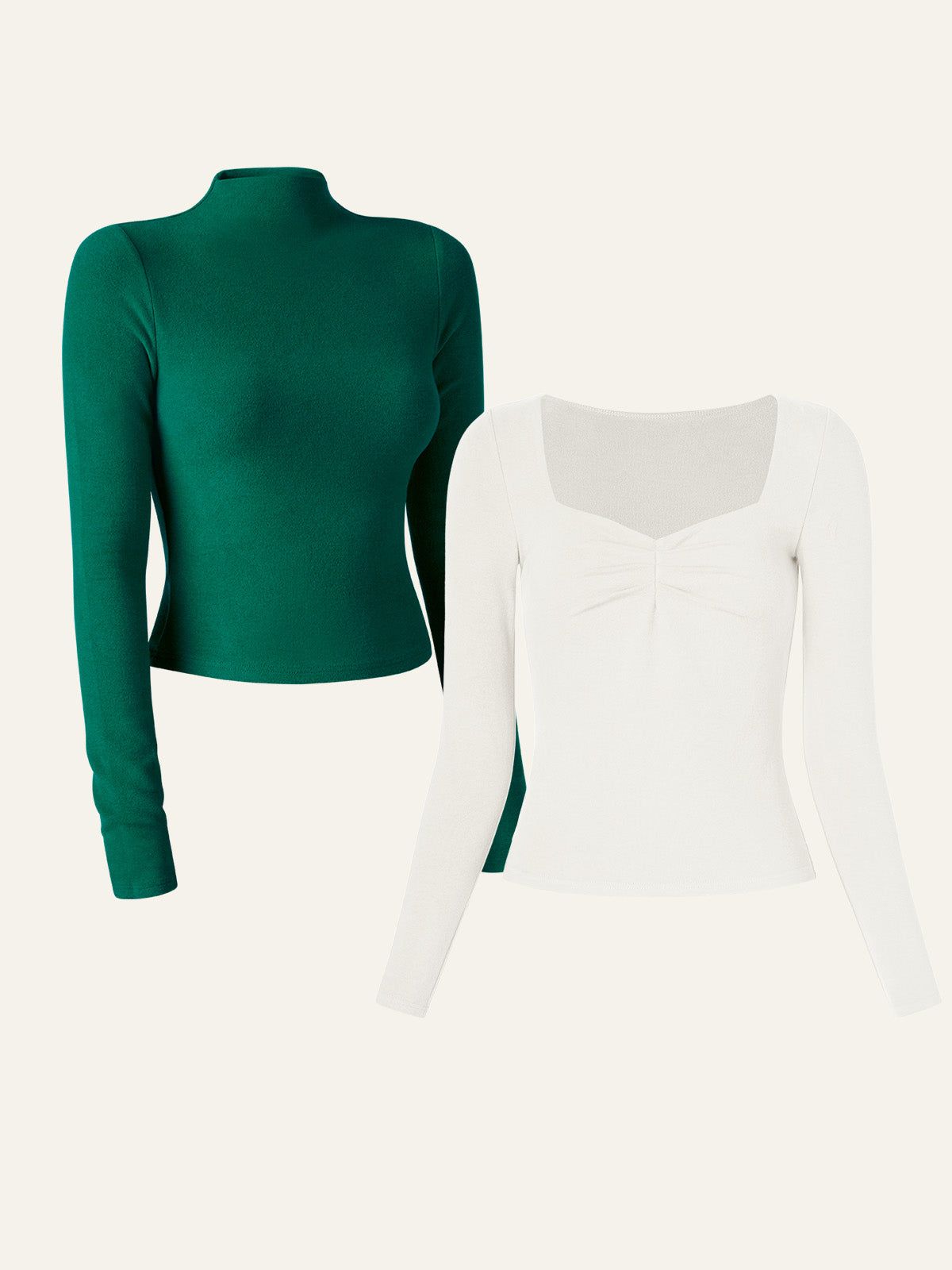 Anti-Bacteria Sweetheart Brami Top Thermal Brushed Rib Mock Neck Crop Top 2Pcs Set sold by ogl move product image thumbnail 7