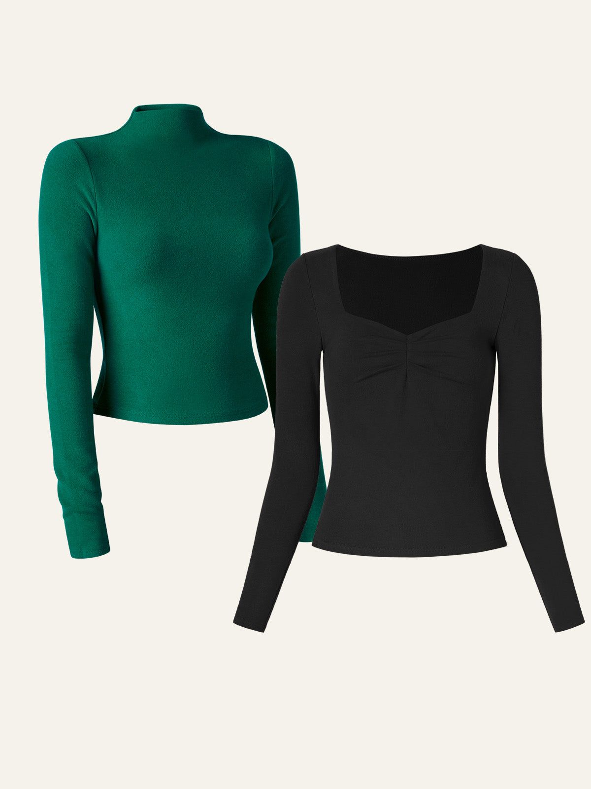Anti-Bacteria Sweetheart Brami Top Thermal Brushed Rib Mock Neck Crop Top 2Pcs Set sold by ogl move product image thumbnail 4