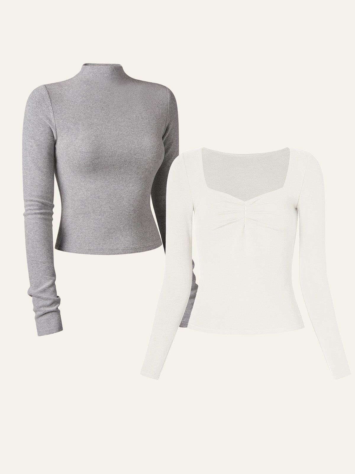 Anti-Bacteria Sweetheart Brami Top Thermal Brushed Rib Mock Neck Crop Top 2Pcs Set sold by ogl move product image thumbnail 6
