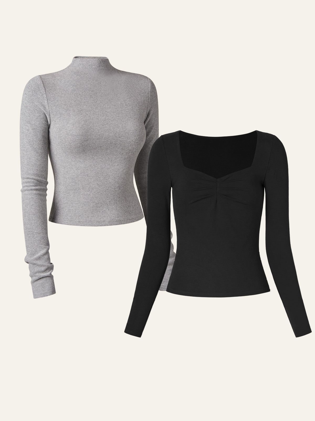 Anti-Bacteria Sweetheart Brami Top Thermal Brushed Rib Mock Neck Crop Top 2Pcs Set sold by ogl move product image thumbnail 3