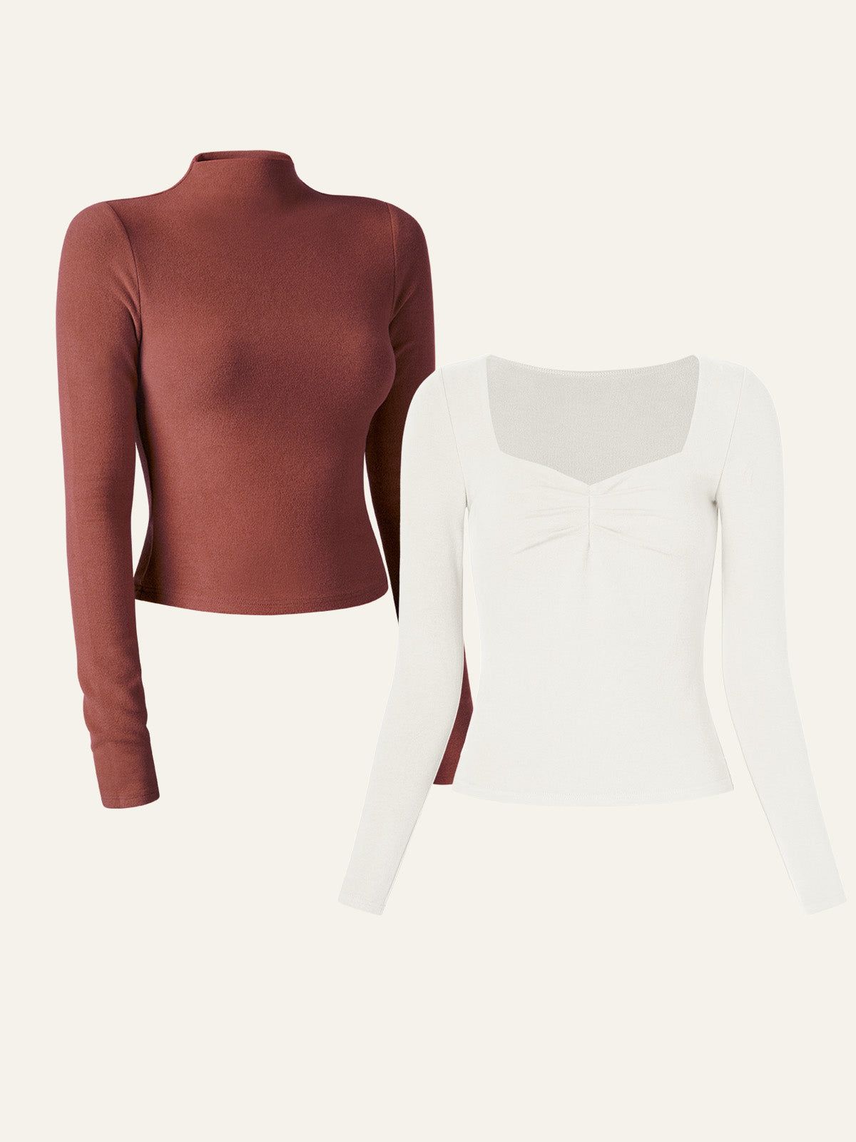 Anti-Bacteria Sweetheart Brami Top Thermal Brushed Rib Mock Neck Crop Top 2Pcs Set sold by ogl move