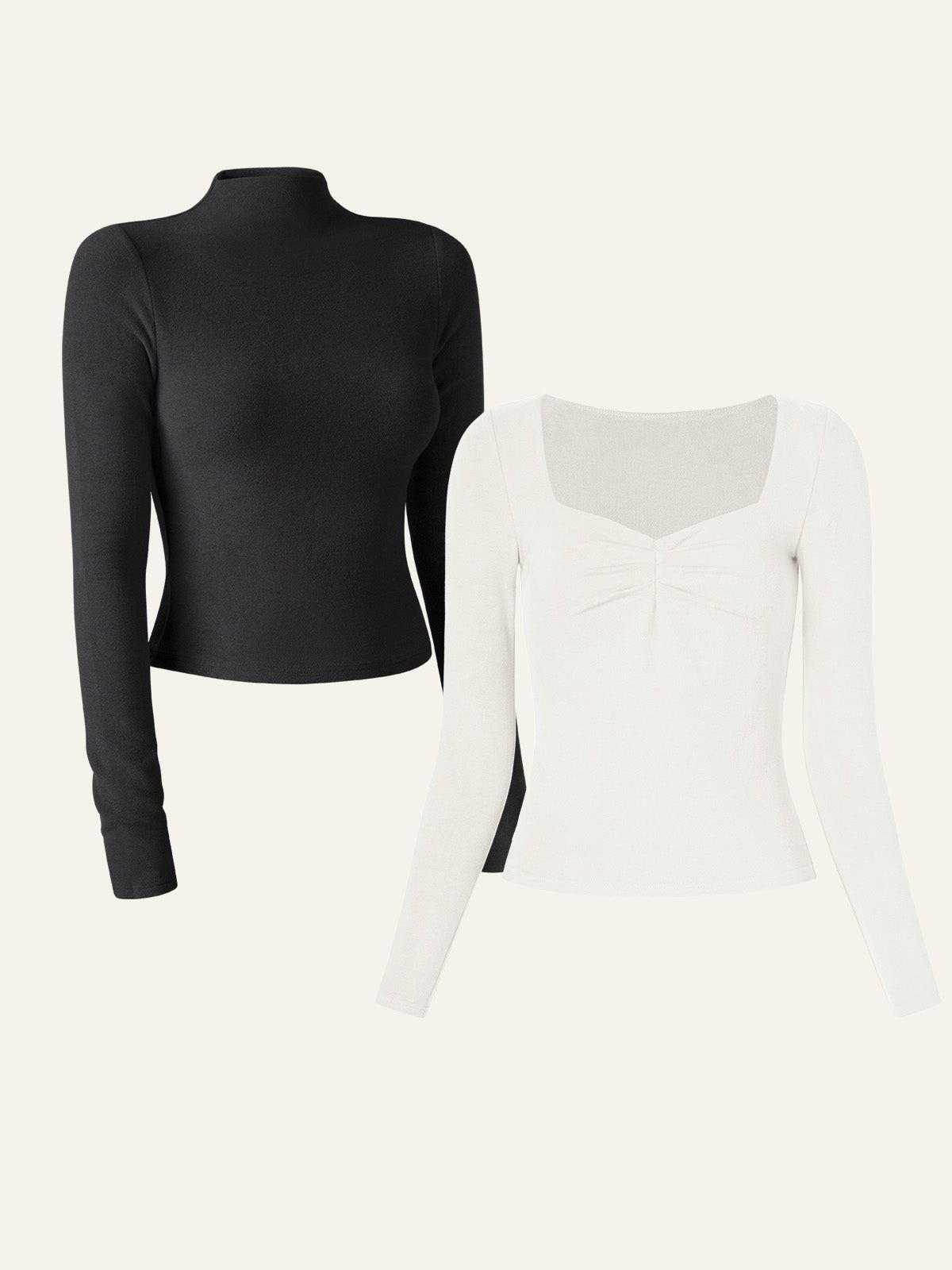 Anti-Bacteria Sweetheart Brami Top Thermal Brushed Rib Mock Neck Crop Top 2Pcs Set sold by ogl move product image thumbnail 5