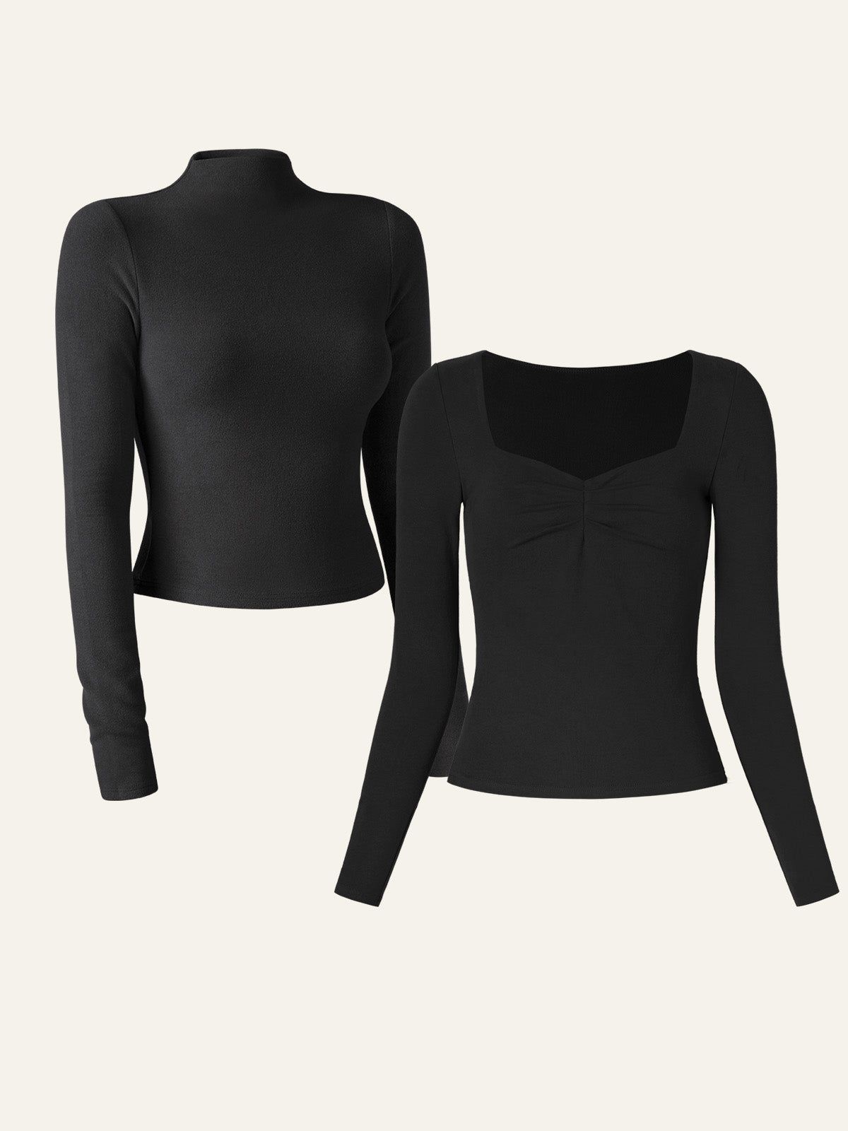 Anti-Bacteria Sweetheart Brami Top Thermal Brushed Rib Mock Neck Crop Top 2Pcs Set sold by ogl move product image thumbnail 10