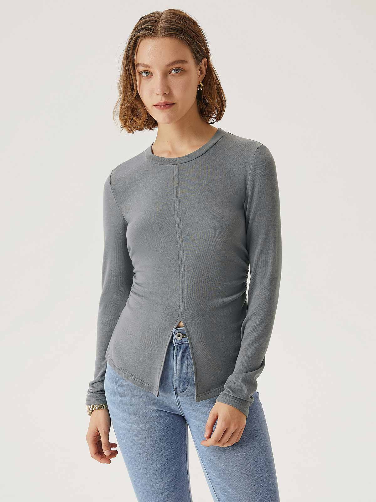 Eco-Mousse® Crewneck Slit Hem Top sold by ogl move