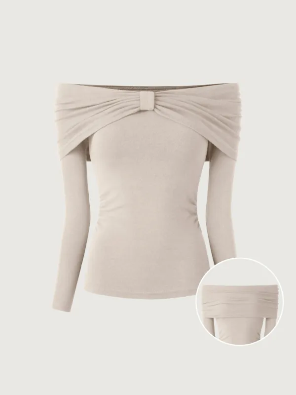 Transformable Bow Cold Shoulder Long Sleeve Brami Top sold by ogl move