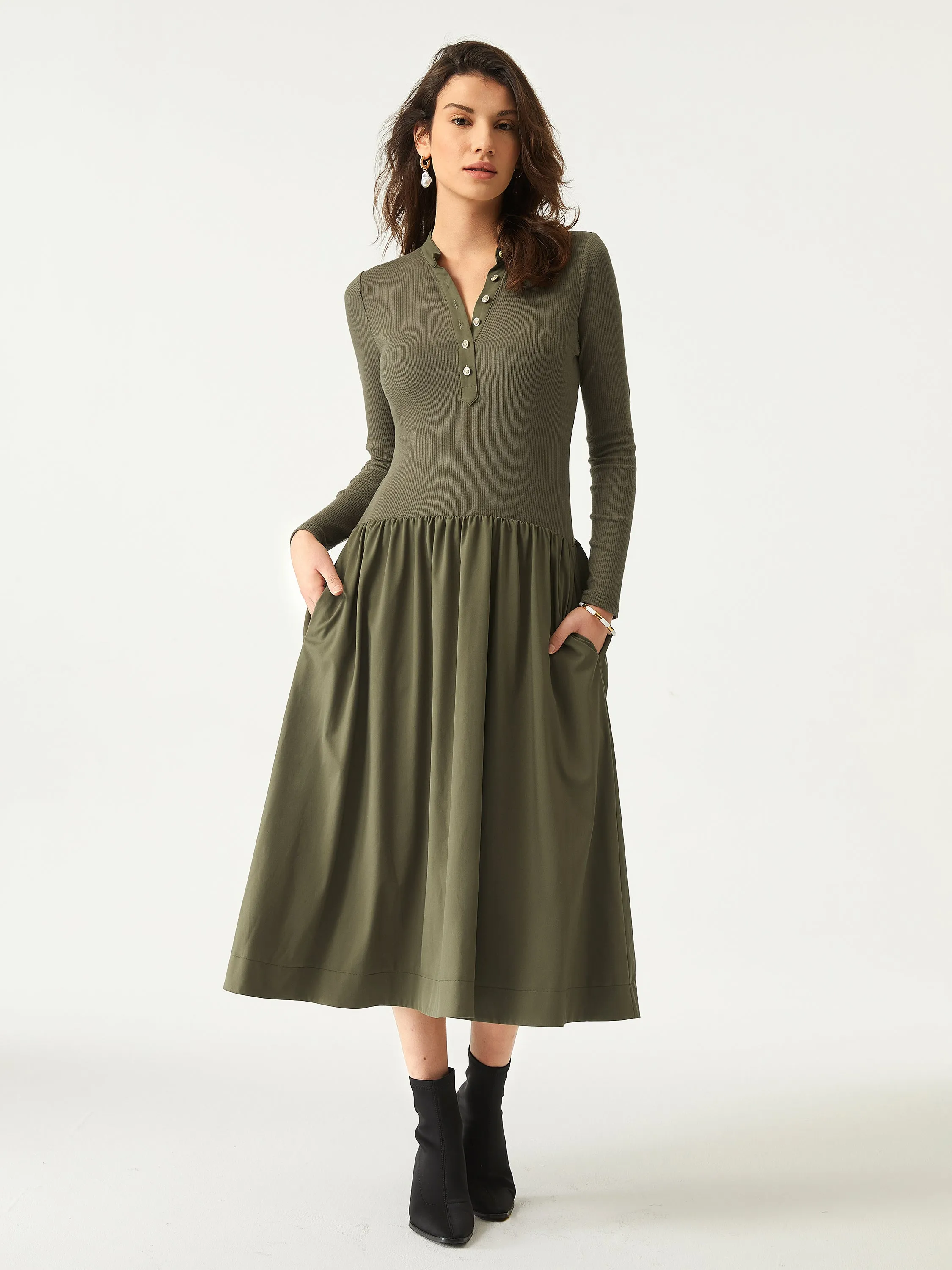 Half Button-Down Midi Dress sold by ogl move product image thumbnail 5