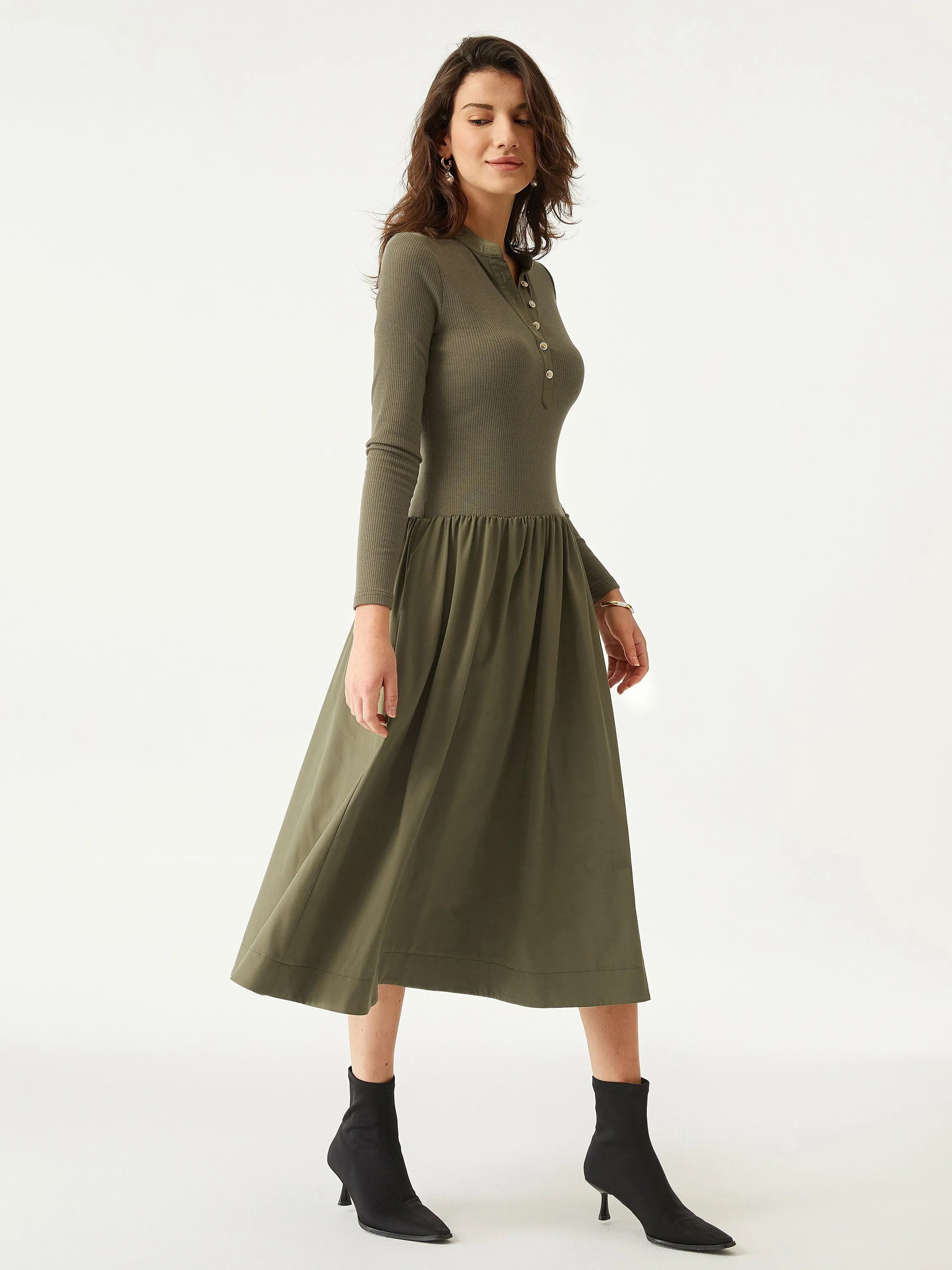 Half Button-Down Midi Dress sold by ogl move