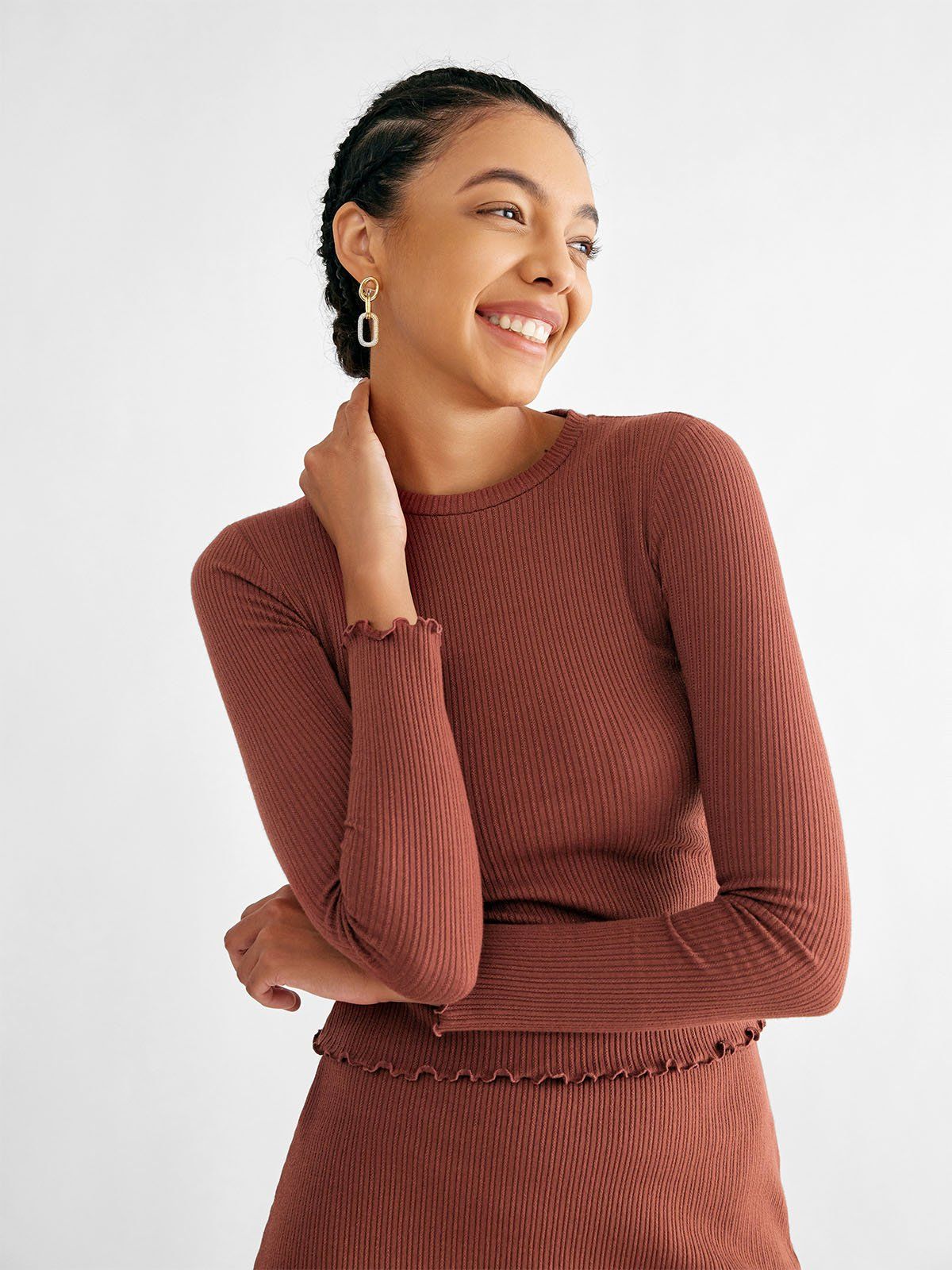 Lettuce Trim Ponte Jacquard Top sold by ogl move