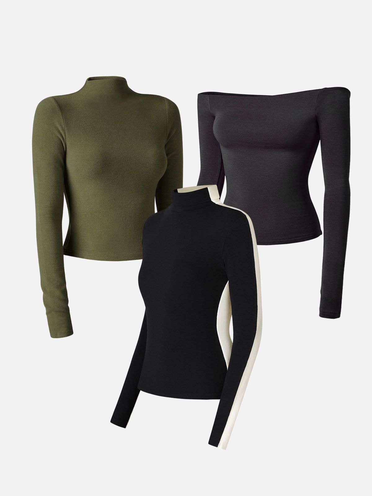 Multi-Wear Body Top&Mock Neck Crop Top&Two-way Color Block Top -3Pcs Set sold by ogl move product image thumbnail 2