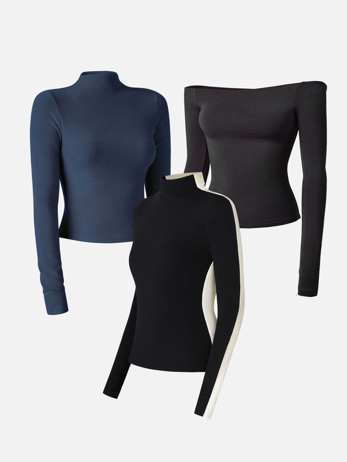 Multi-Wear Body Top&Mock Neck Crop Top&Two-way Color Block Top -3Pcs Set sold by ogl move product image thumbnail 3