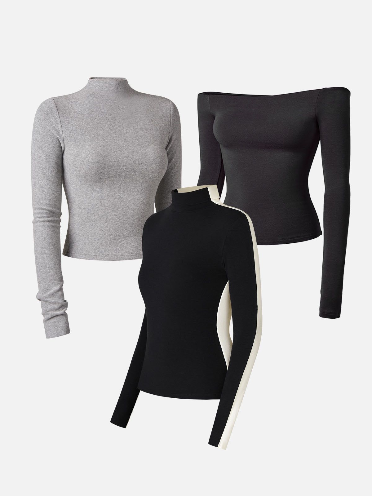 Multi-Wear Body Top&Mock Neck Crop Top&Two-way Color Block Top -3Pcs Set sold by ogl move product image thumbnail 5