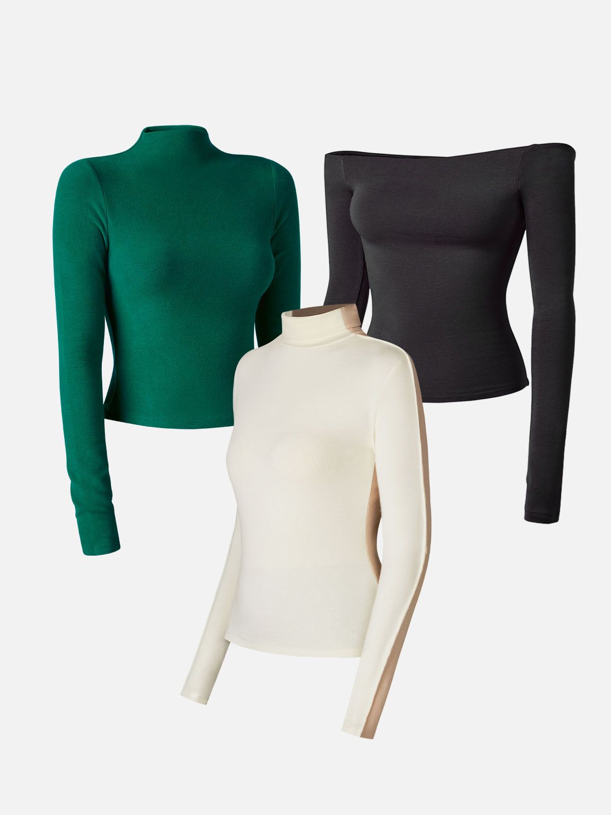 Multi-Wear Body Top&Mock Neck Crop Top&Two-way Color Block Top -3Pcs Set sold by ogl move product image thumbnail 6