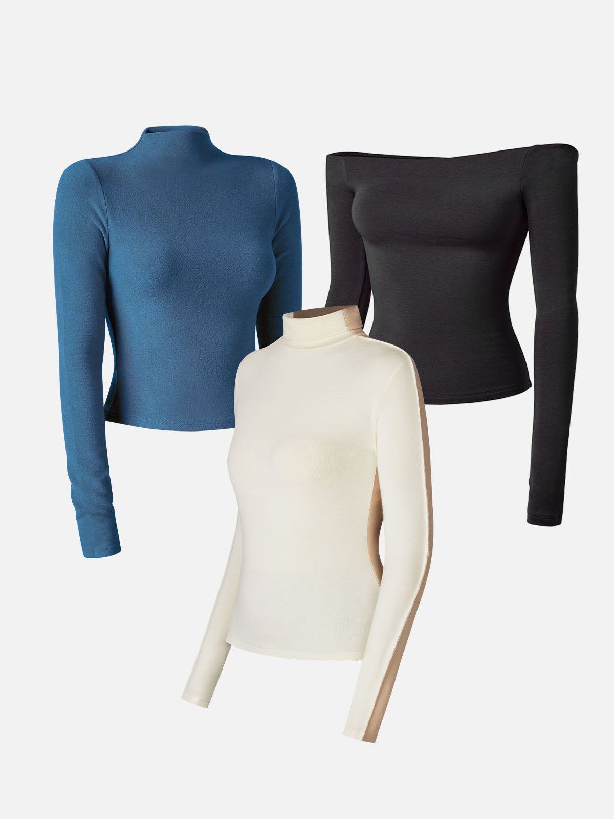 Multi-Wear Body Top&Mock Neck Crop Top&Two-way Color Block Top -3Pcs Set sold by ogl move product image thumbnail 8