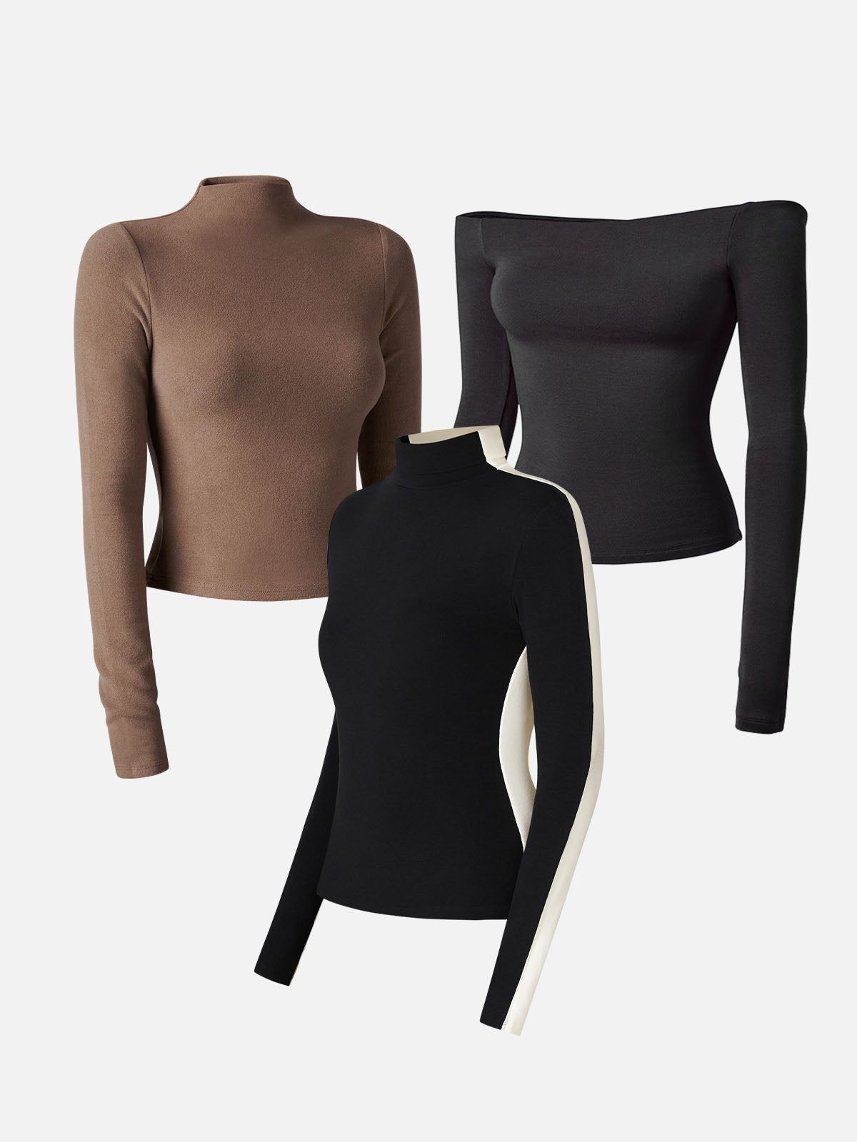 Multi-Wear Body Top&Mock Neck Crop Top&Two-way Color Block Top -3Pcs Set sold by ogl move product image thumbnail 4
