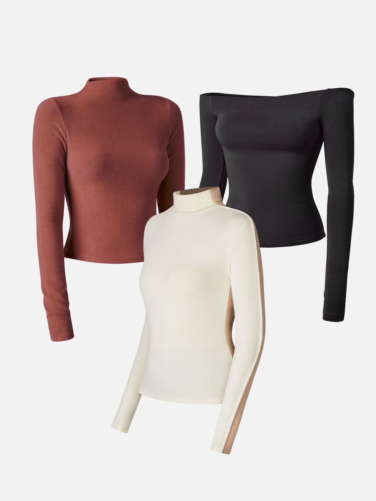 Multi-Wear Body Top&Mock Neck Crop Top&Two-way Color Block Top -3Pcs Set sold by ogl move product image thumbnail 7