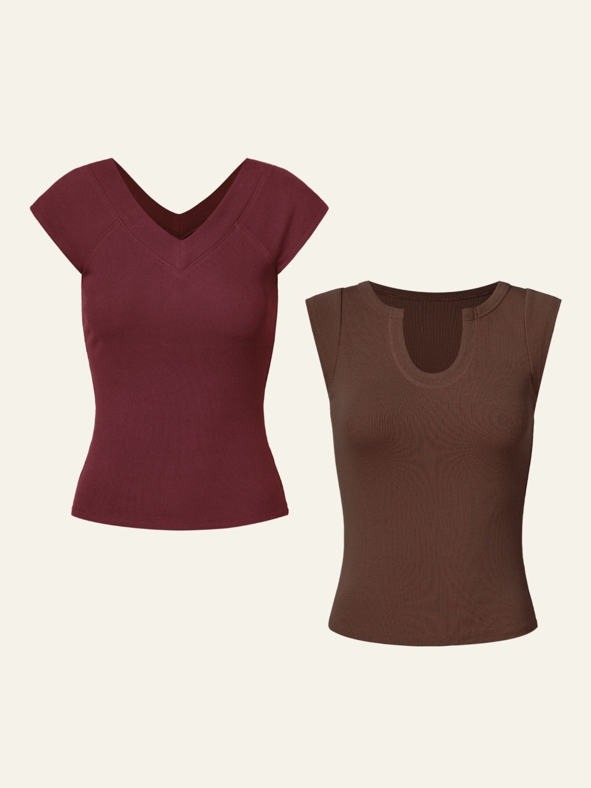 Brushed Premium Rib V-Neck T-Shirt & Wood Cellulose U-Notch Tank 2Pcs Set sold by ogl move product image thumbnail 4