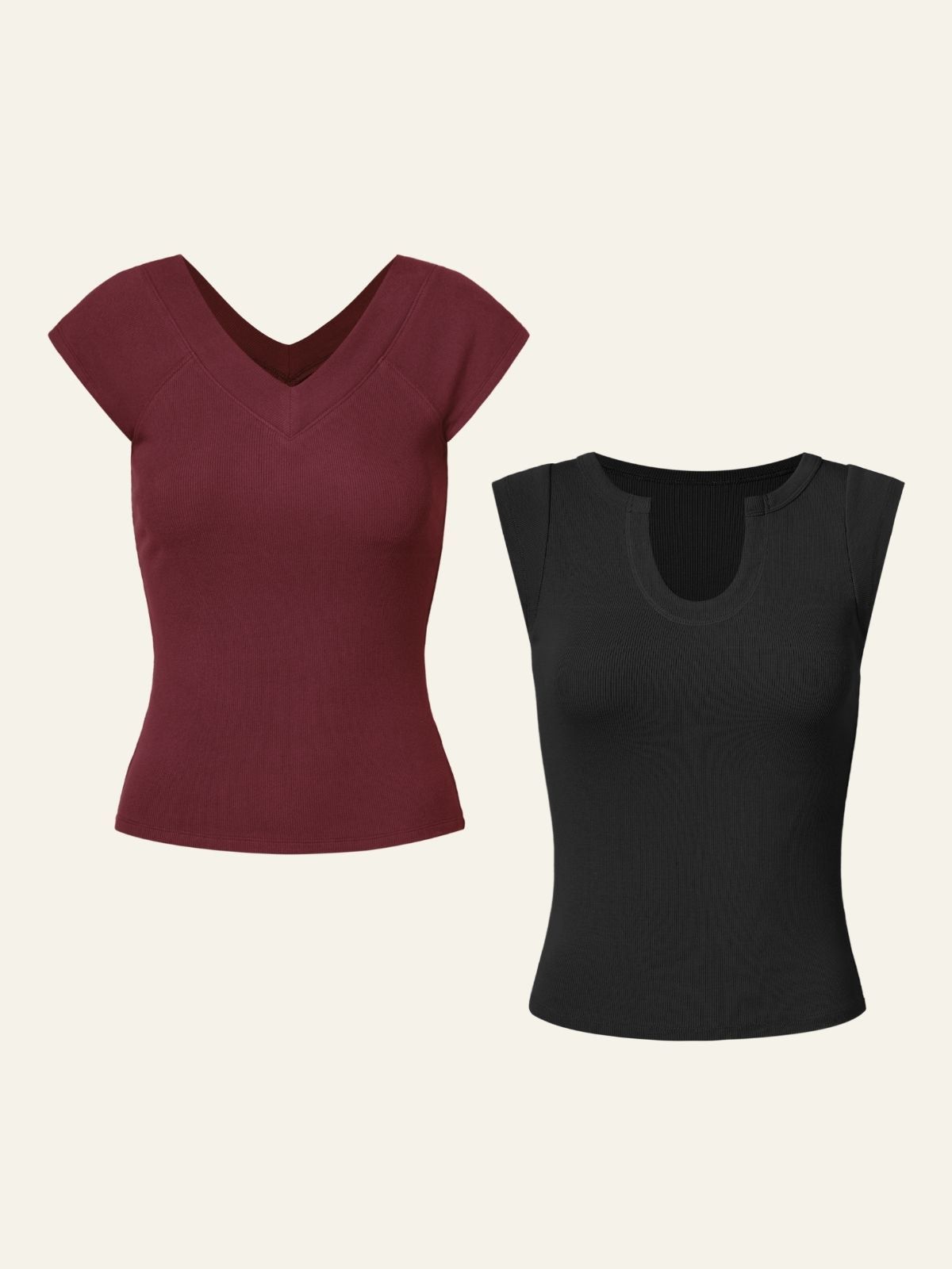 Brushed Premium Rib V-Neck T-Shirt & Wood Cellulose U-Notch Tank 2Pcs Set sold by ogl move product image thumbnail 5