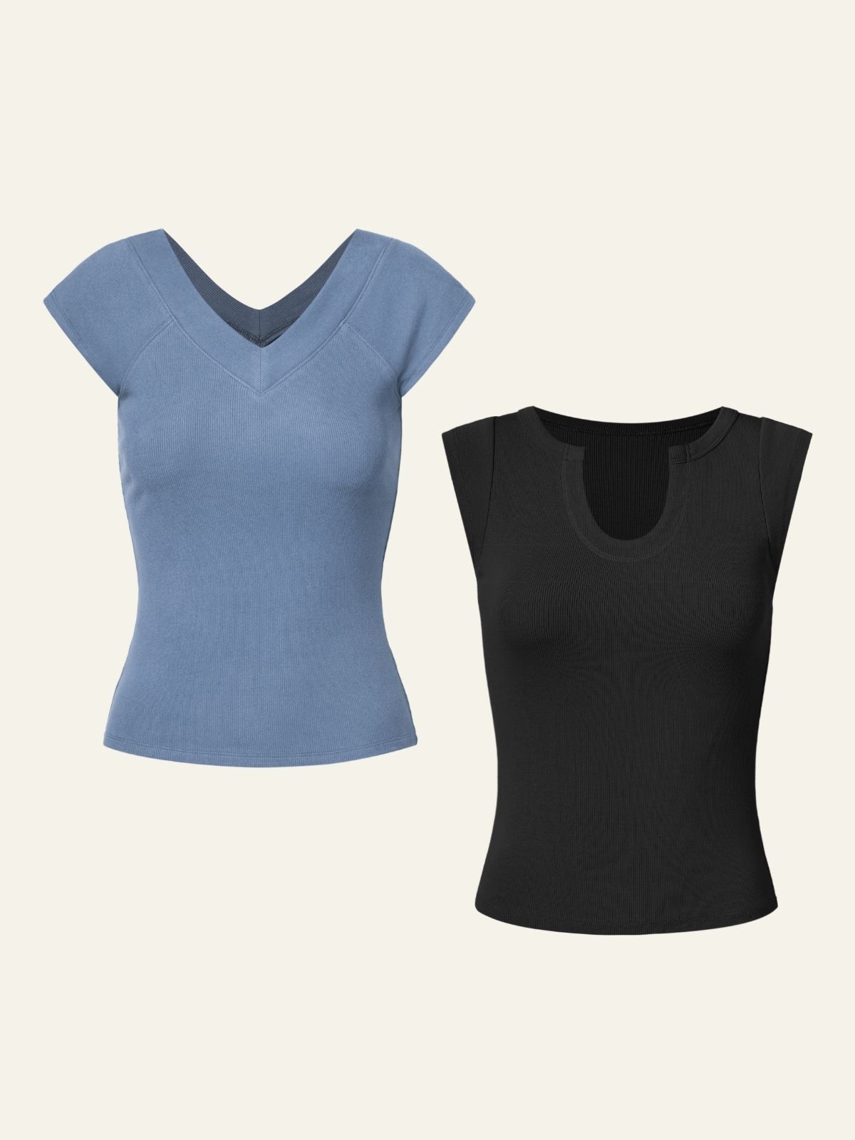 Brushed Premium Rib V-Neck T-Shirt & Wood Cellulose U-Notch Tank 2Pcs Set sold by ogl move product image thumbnail 6