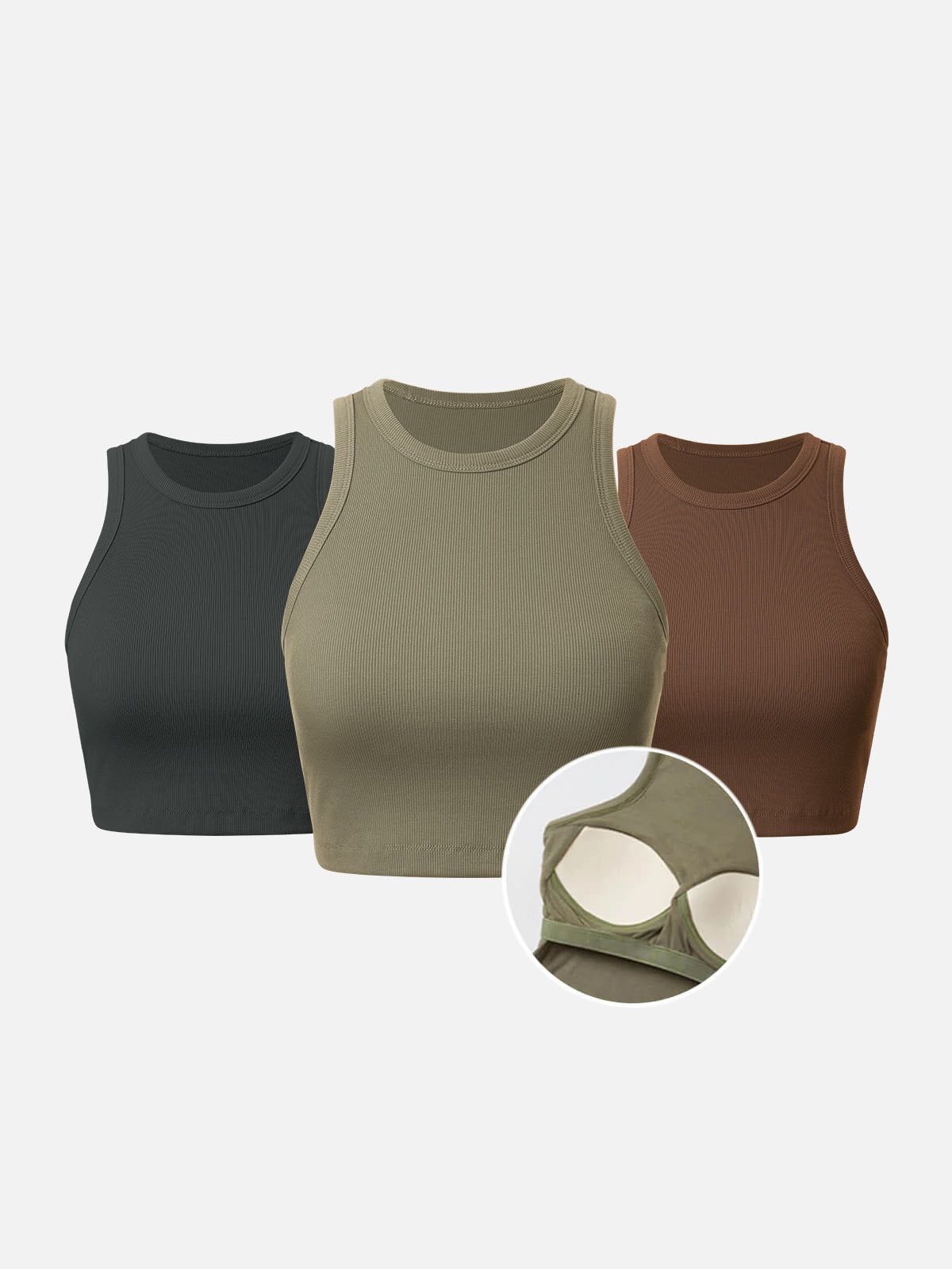 Plantive™ Ribbed Cropped Sleeveless Bra Top-3Pcs Set sold by ogl move product image thumbnail 2