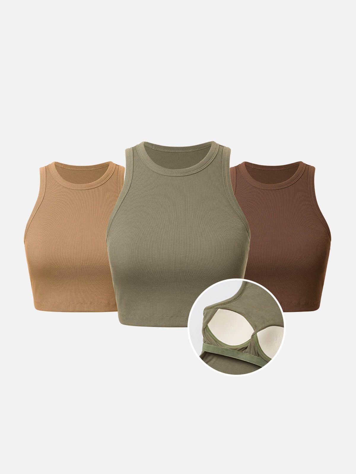Plantive™ Ribbed Cropped Sleeveless Bra Top-3Pcs Set sold by ogl move