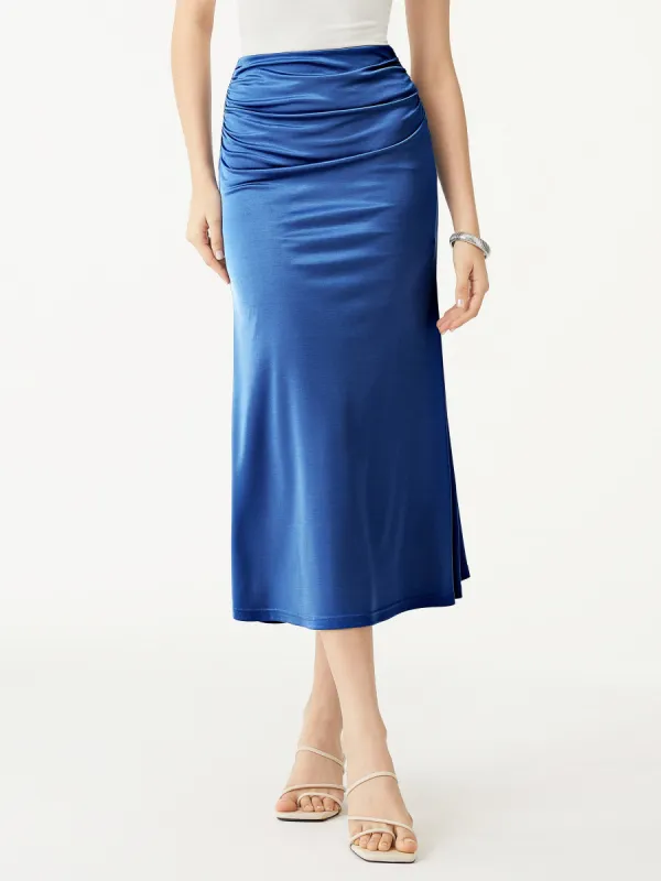 Silk-Like Acetate Ruched Side Mermaid Maxi Skirt sold by ogl move