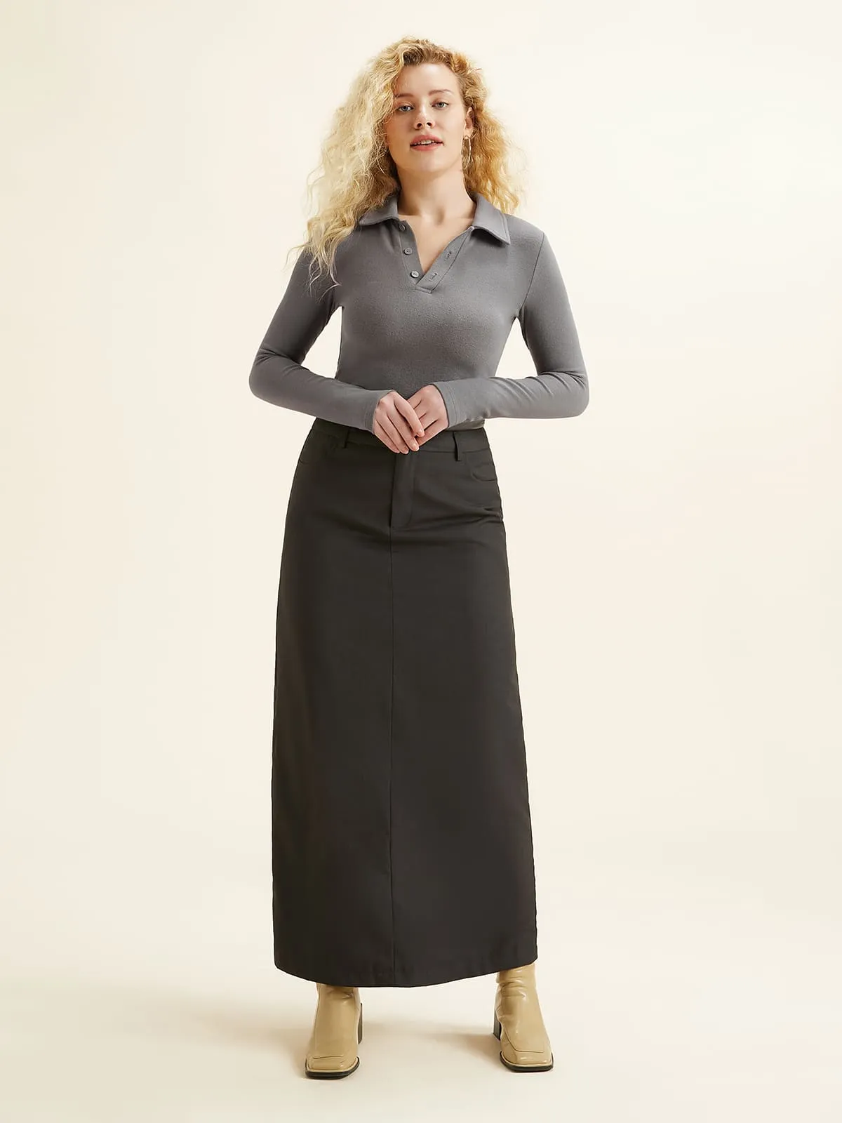 Eco-Mousse® Side Ruched Button Up Polo Shirt sold by ogl move product image thumbnail 3