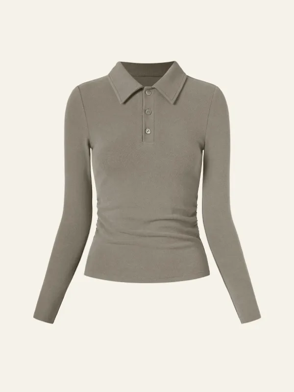 Eco-Mousse® Side Ruched Button Up Polo Shirt made by OGLmove