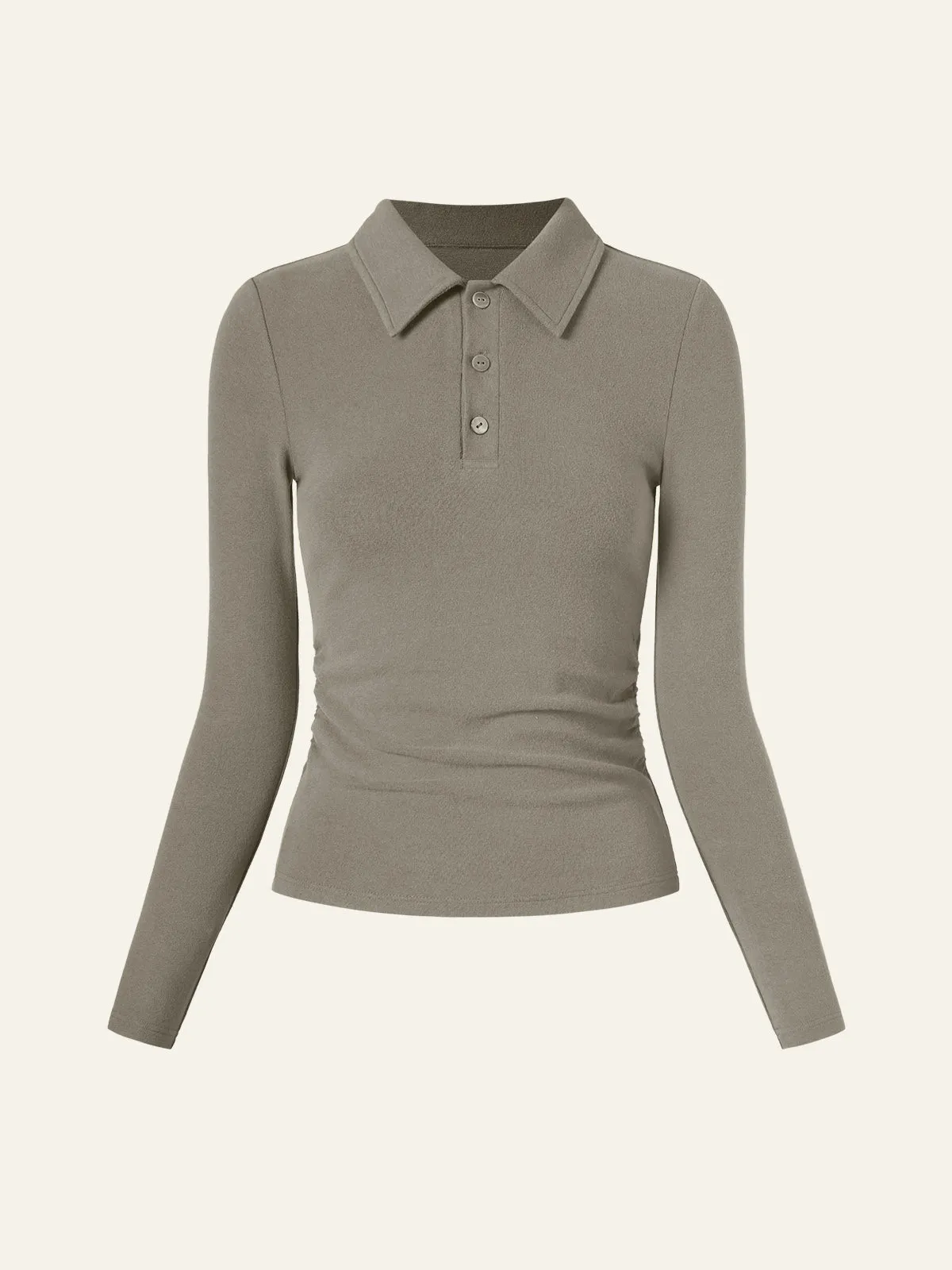 Eco-Mousse® Side Ruched Button Up Polo Shirt sold by ogl move