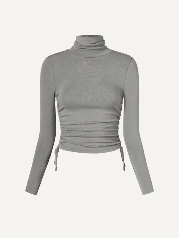 Cinched Sides Cropped Turtleneck Top sold by ogl move