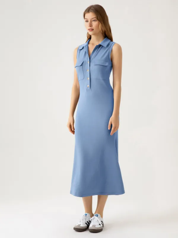 ButterCream Flap Pocket Sleeveless Polo Midi Dress sold by ogl move