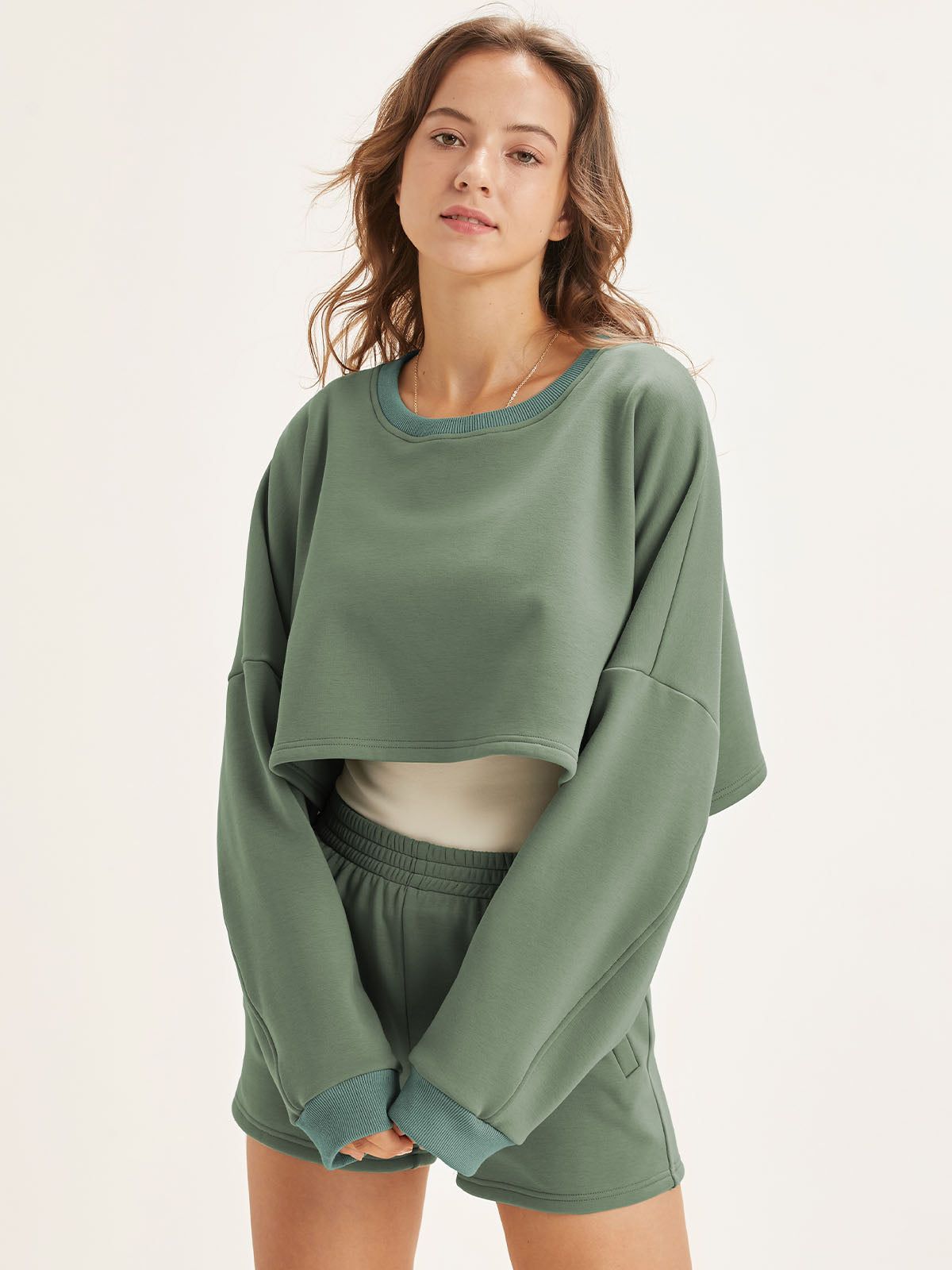 Cropped Fleece Crew Neck Sweatshirt sold by ogl move product image thumbnail 2