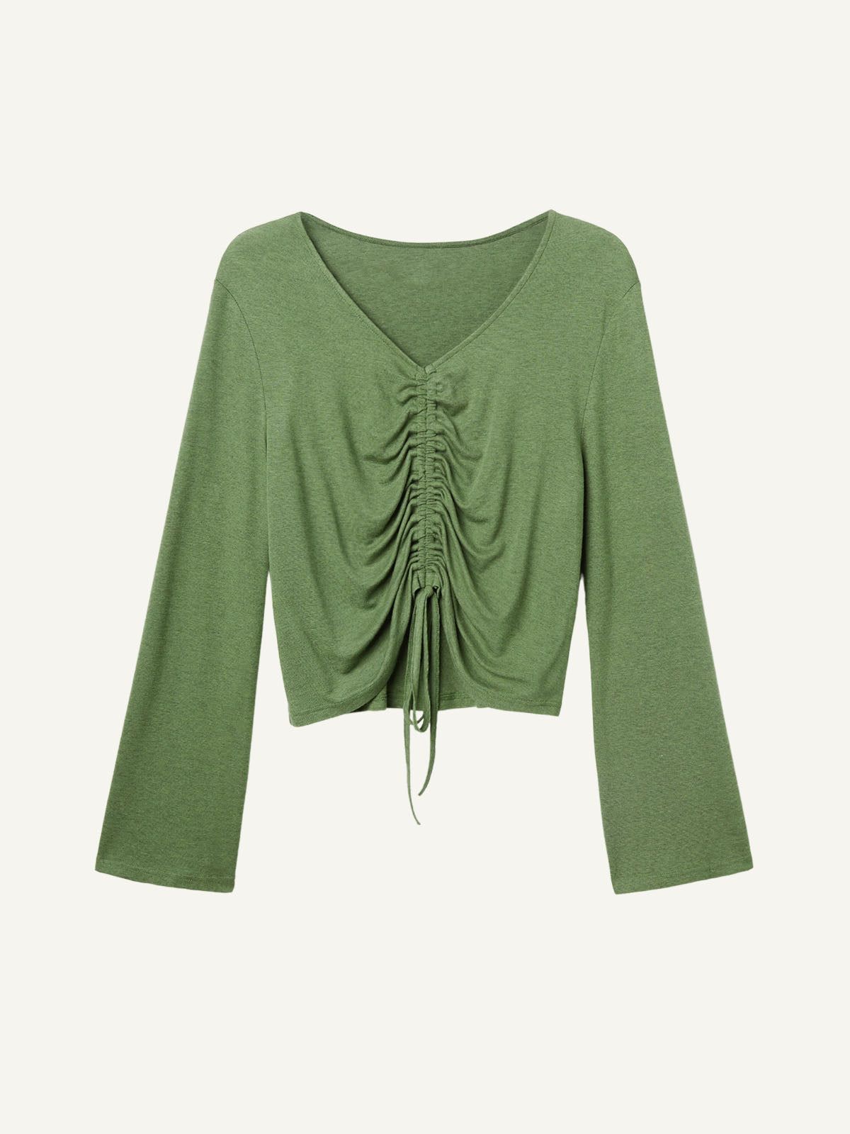Tencel Wool Cinched Front Bell Sleeve Top sold by ogl move product image thumbnail 2