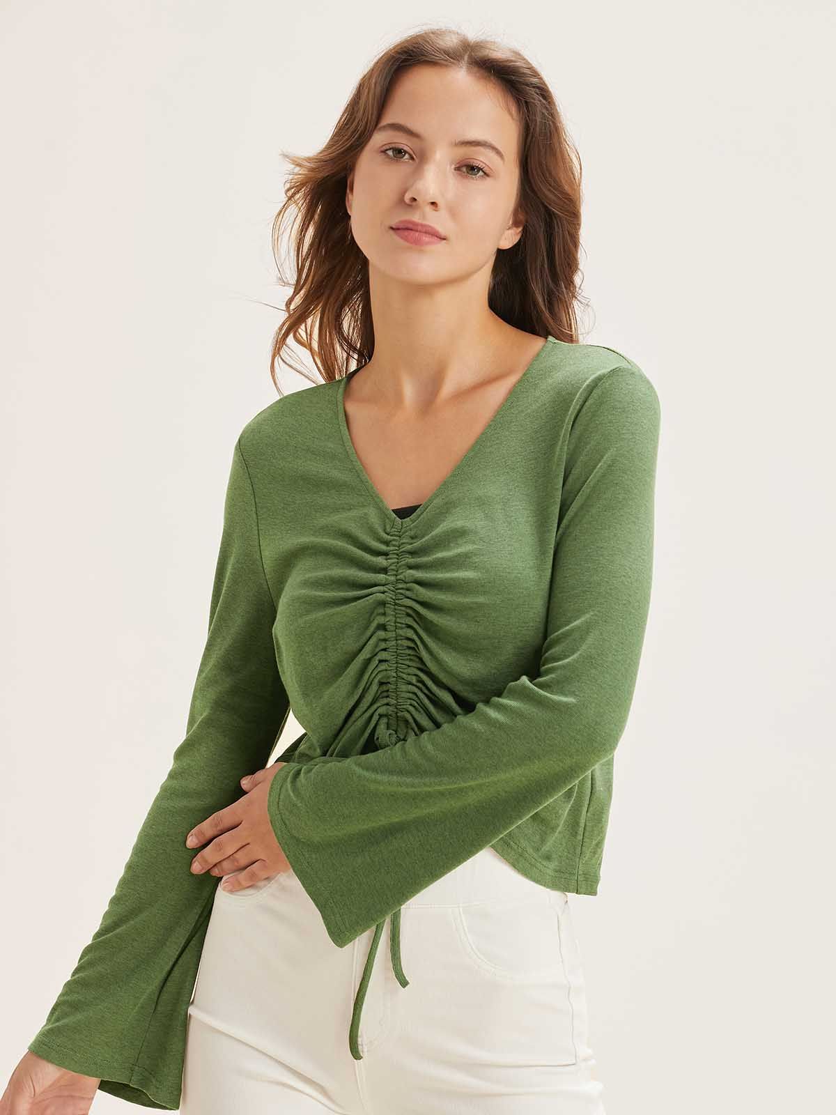 Tencel Wool Cinched Front Bell Sleeve Top sold by ogl move product image thumbnail 4
