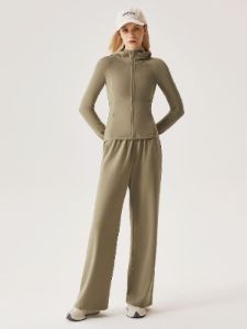 Cozy Athleisure Hooded Jacket & Elastic Waist Tappered Wide Leg Pants 2Pcs Set sold by ogl move