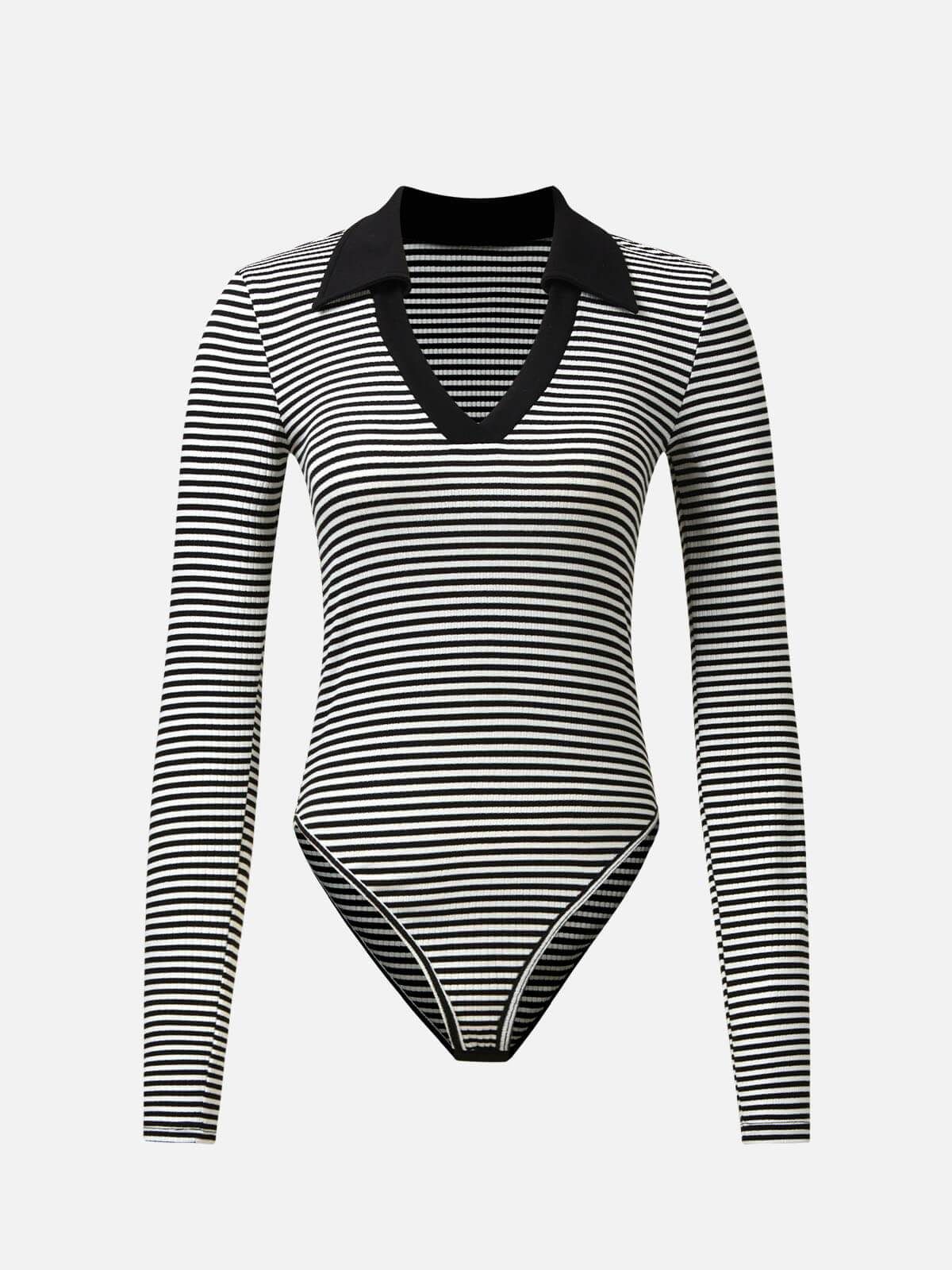 B&W Stripe Polo Collared V-Neck Bodysuit sold by ogl move