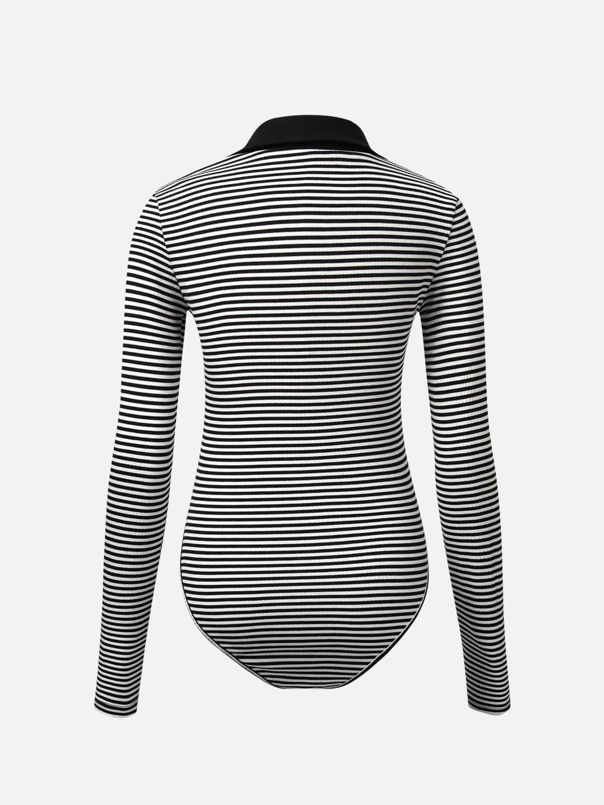 B&W Stripe Polo Collared V-Neck Bodysuit sold by ogl move product image thumbnail 3